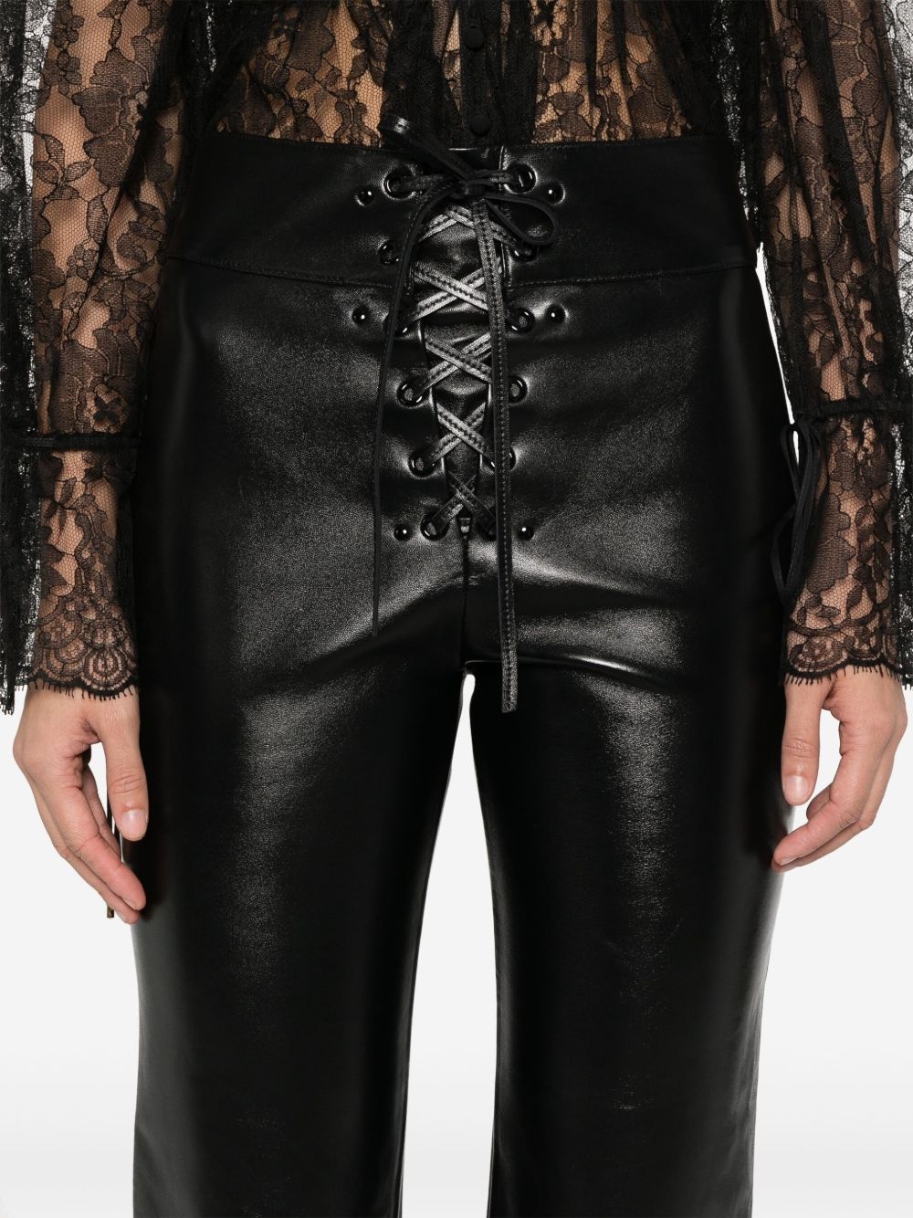 lace-up leather capri trousers - 5