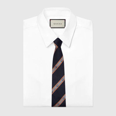 GUCCI Interlocking G stripe silk jacquard tie outlook