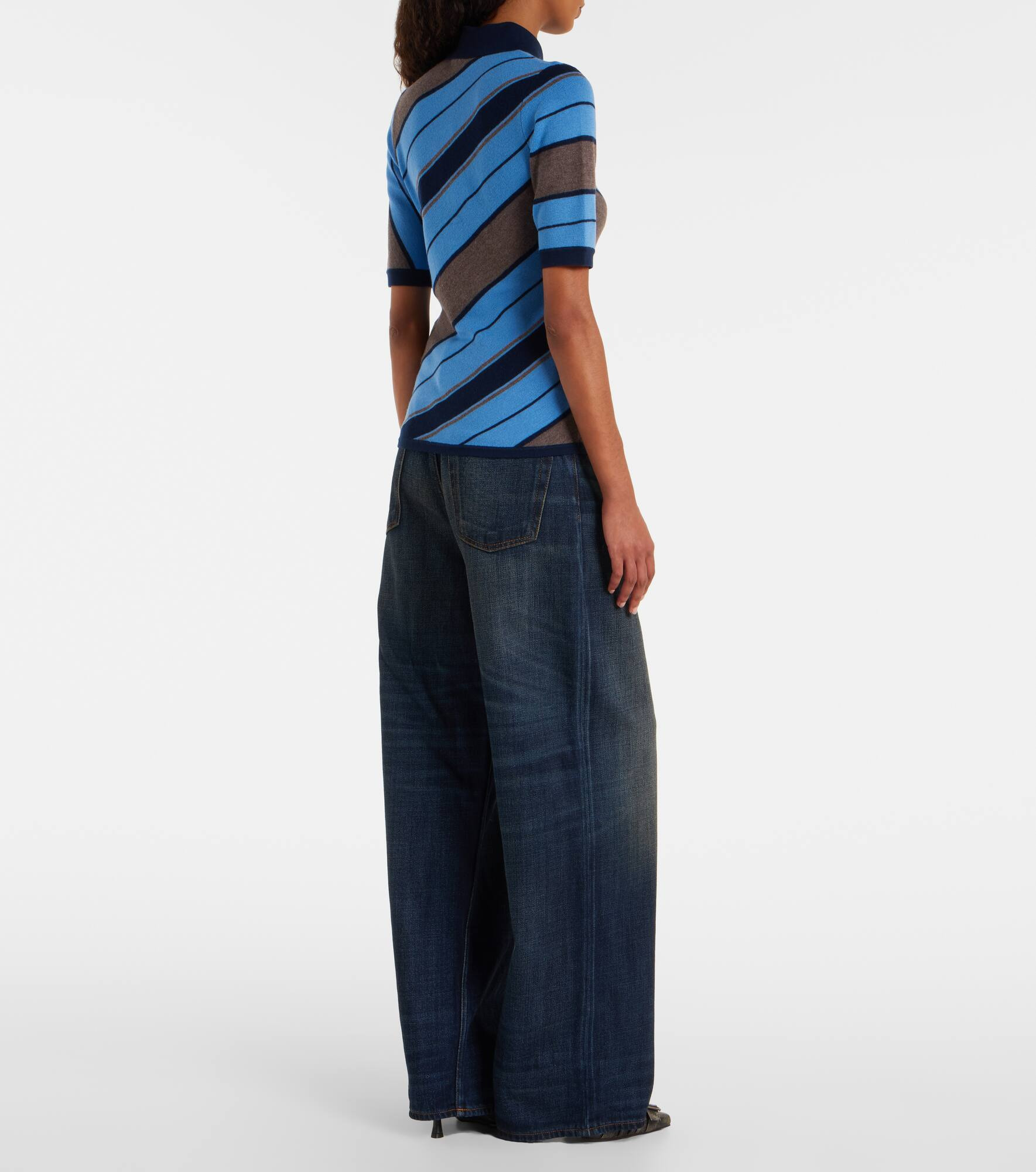 Ribbed-knit striped wool polo shirt - 3