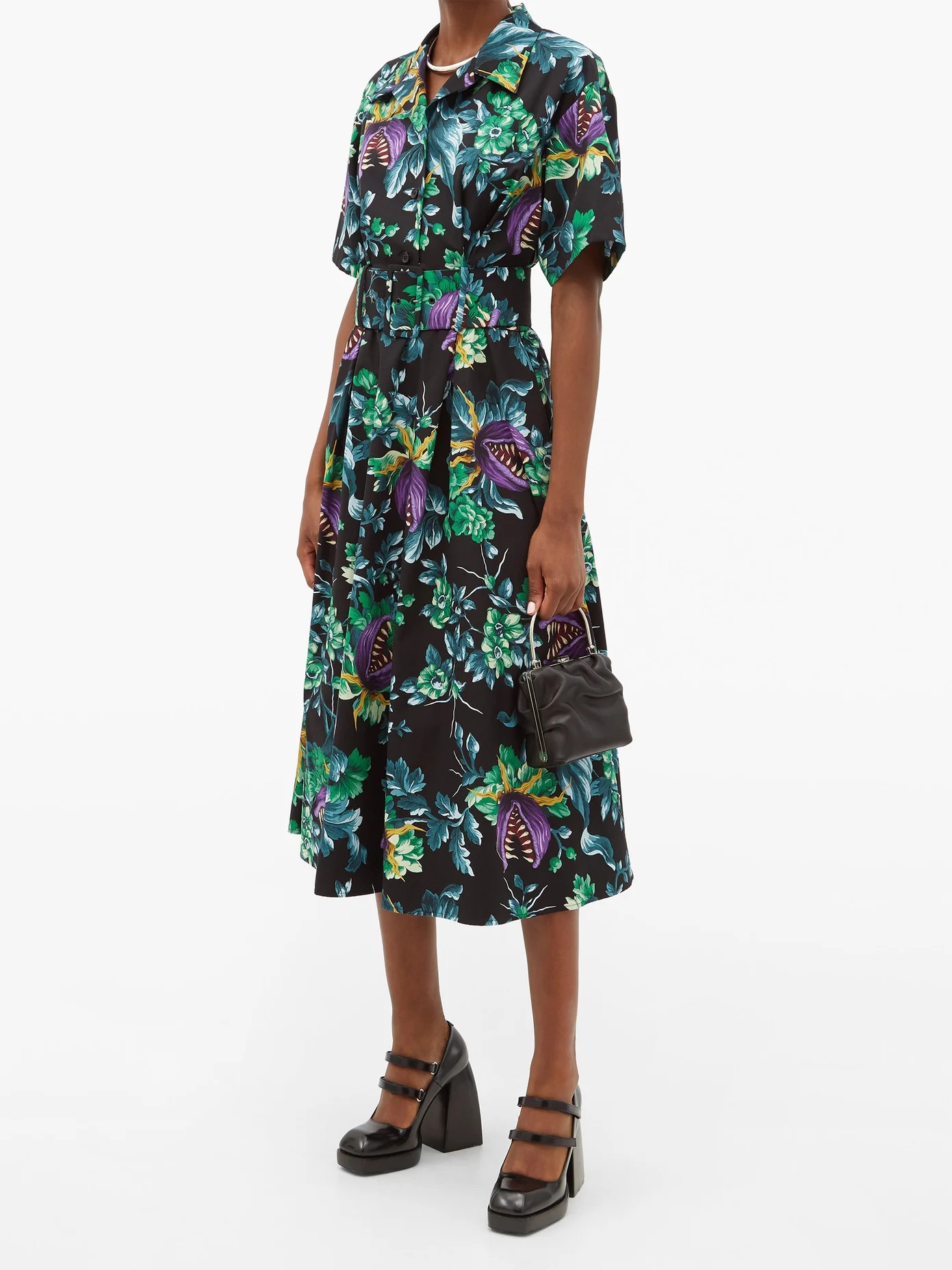 Carnivorous plant-print cotton shirt dress - 2