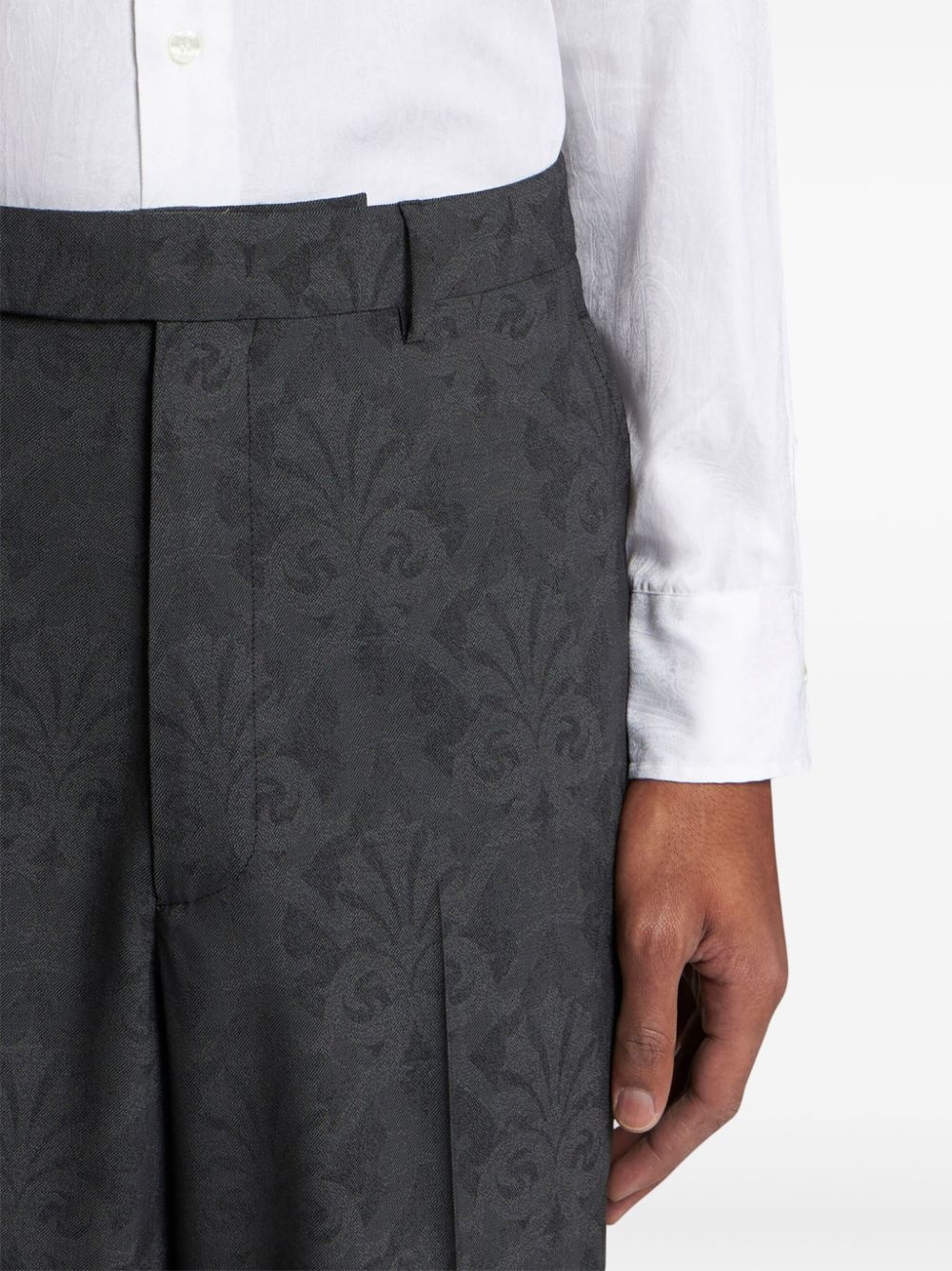 jacquard pleated straight-leg trousers - 4