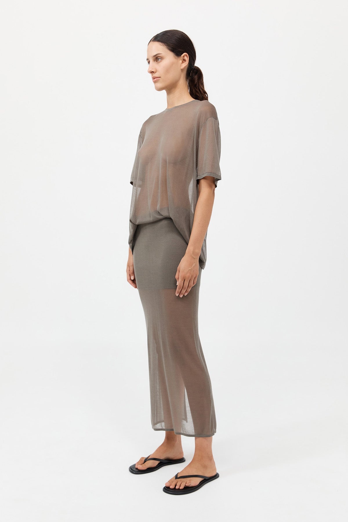 Sheer Column Skirt - Smokey Olive - 4