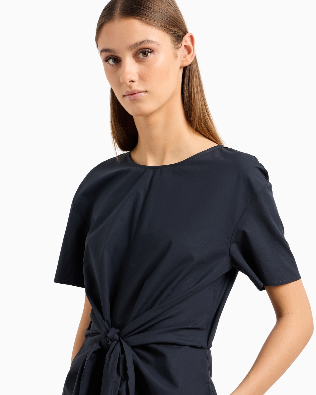 Short-sleeved poplin shirt dress with sash - 5