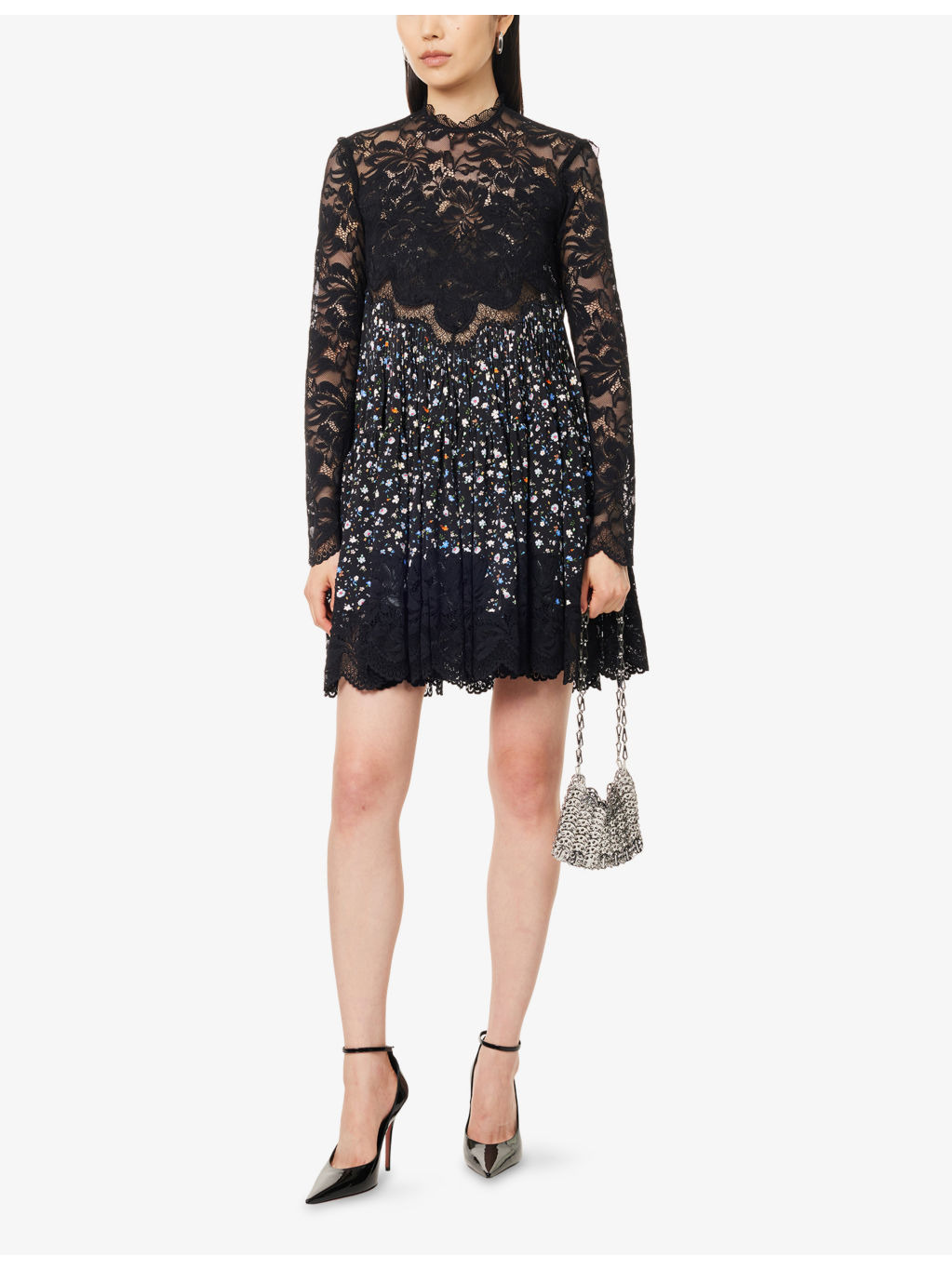 Lace Floral Stretch-Woven Mini Dress - 2
