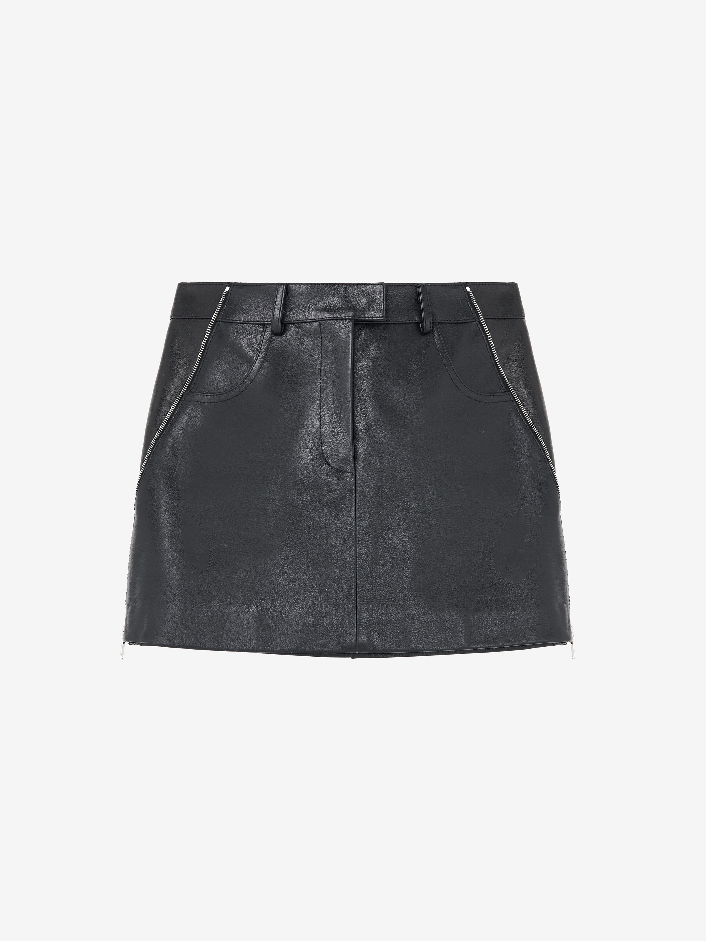Zip Detail Leather Mini Skirt - 1