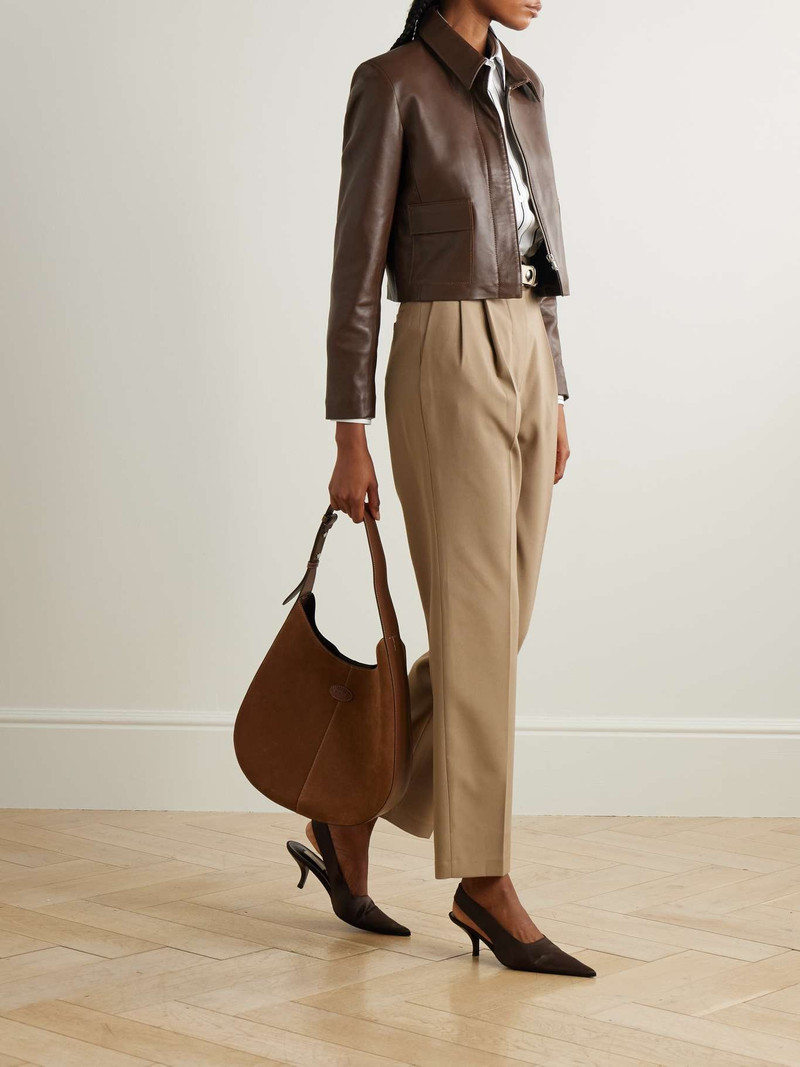 NOUR HAMMOUR Bleeker cropped paneled leather jacket Light brown outlook