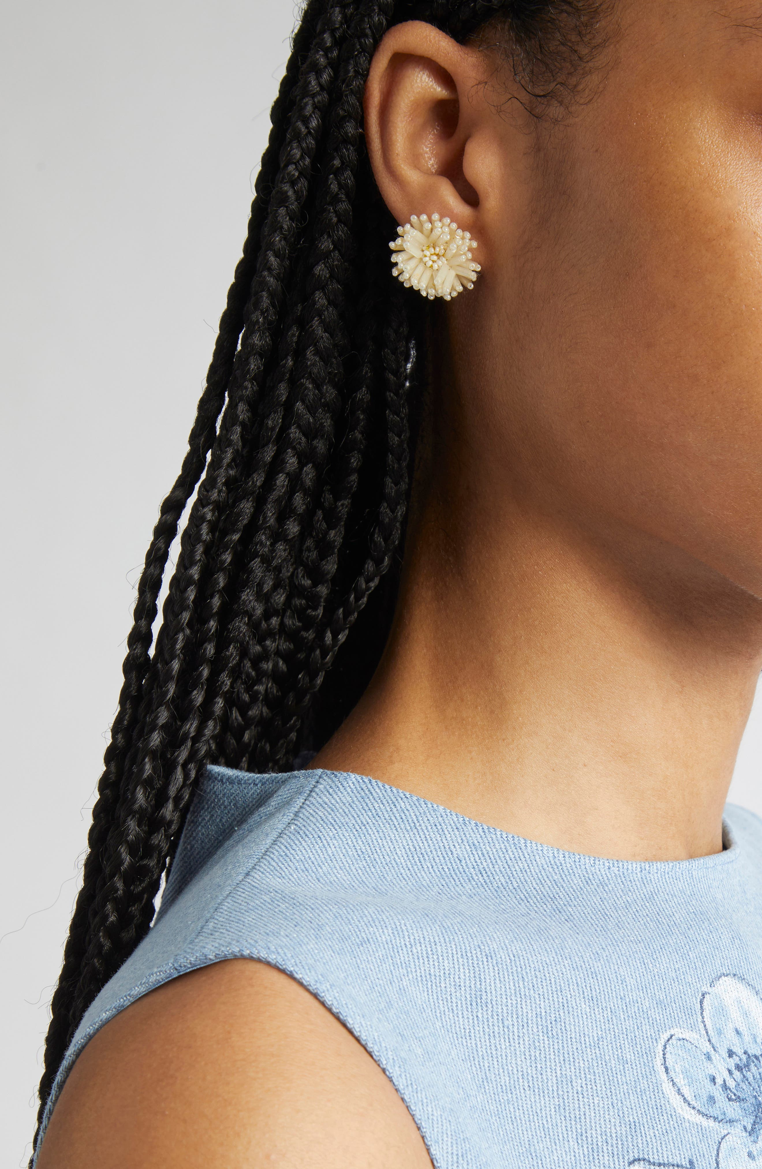 Oscar de la Renta Beaded Pompom Flower Earrings in Ivory at Nordstrom - 2