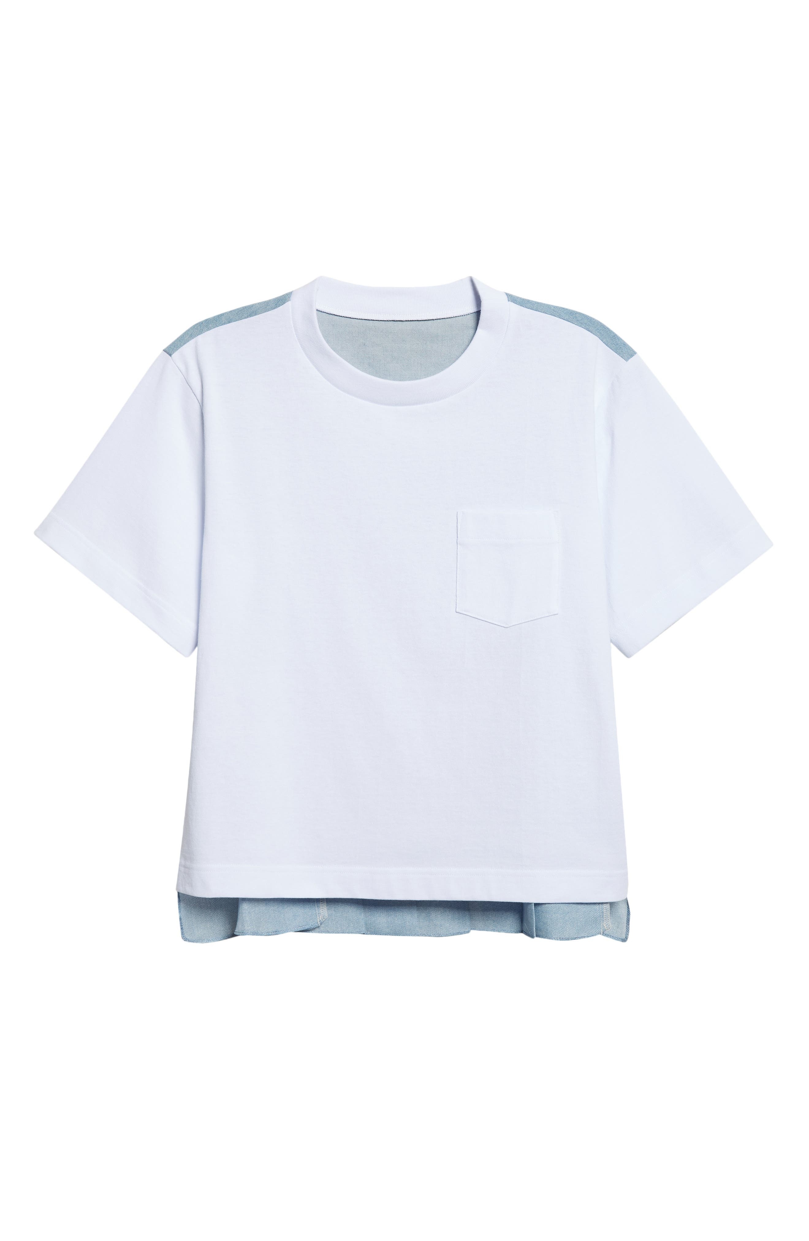 Sacai Mixed Media Jersey & Denim Pocket T-Shirt in Off White/Light Blue at Nordstrom - 6