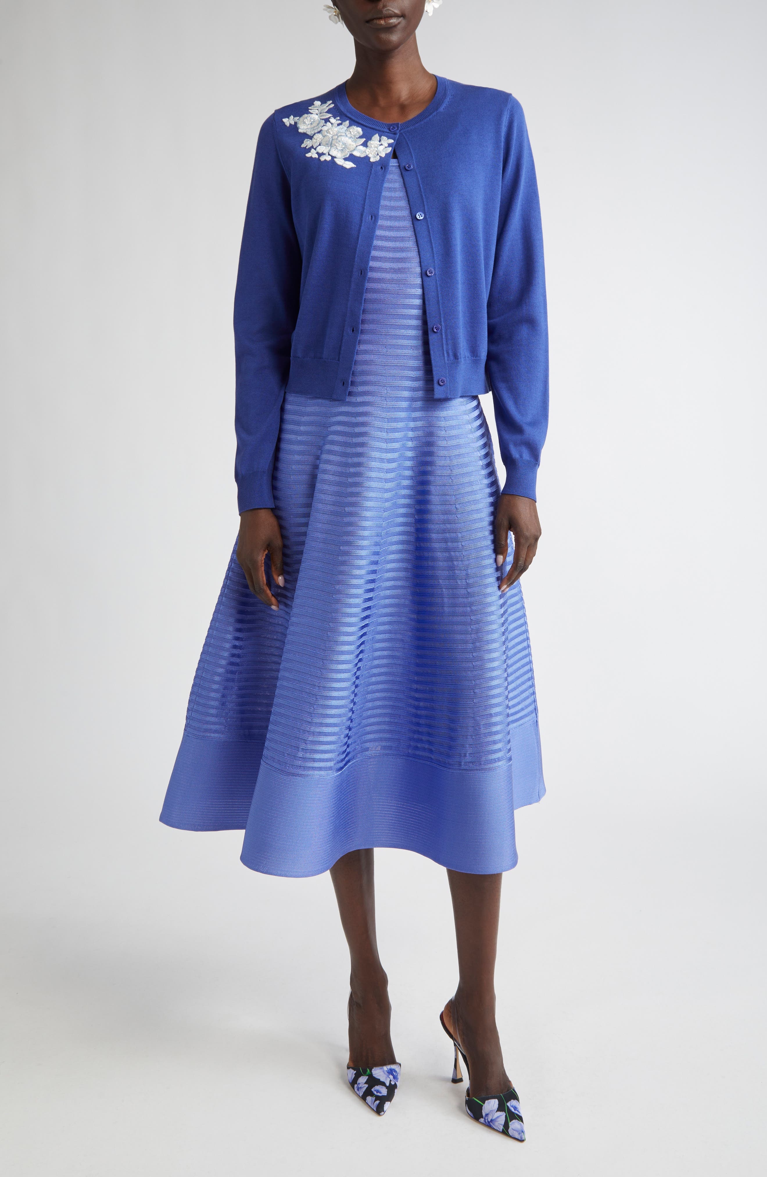 Carolina Herrera Floral Embroidered Silk & Cotton Cardigan in Nautilus Multi at Nordstrom - 2
