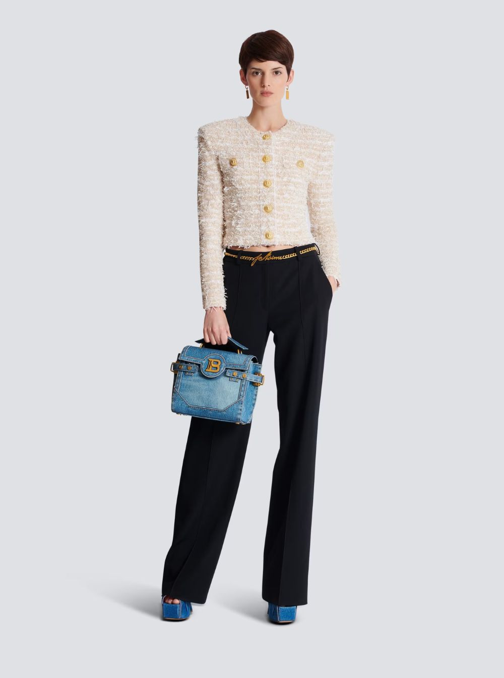 Balmain Women White Crewneck Cardigan With Jewel Buttons In Tech Fabric Woman - 4