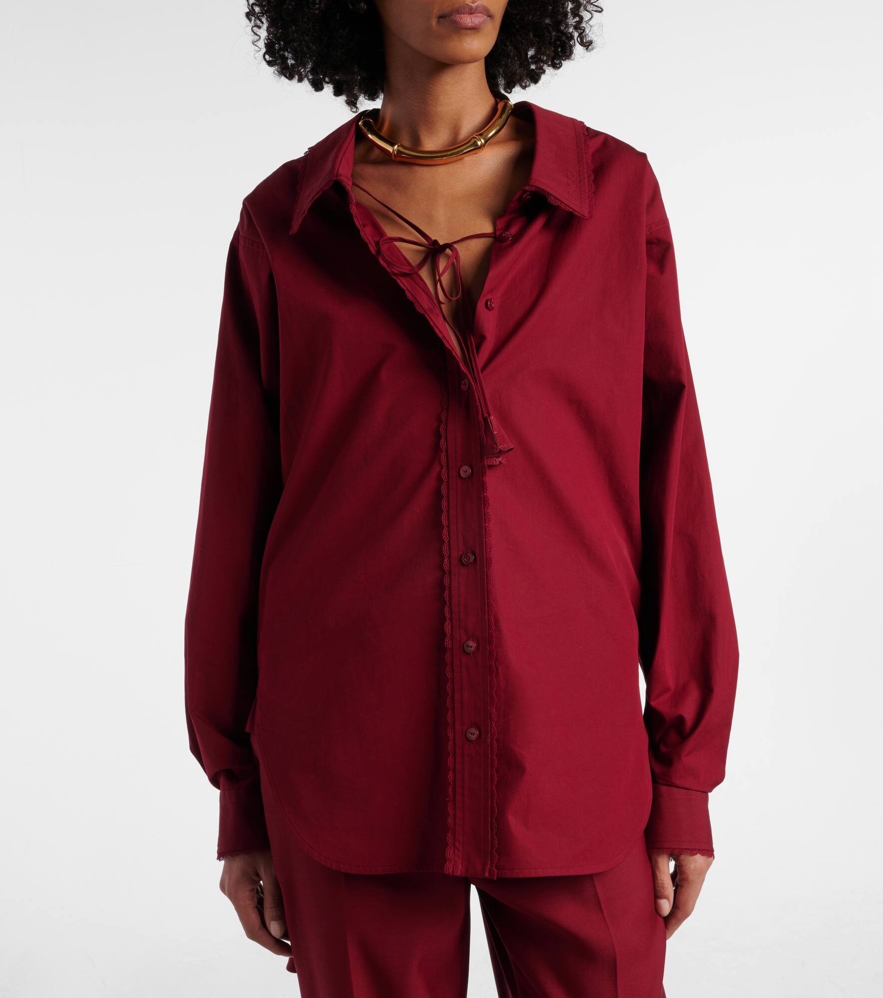 Lace-trimmed cotton poplin shirt - 4