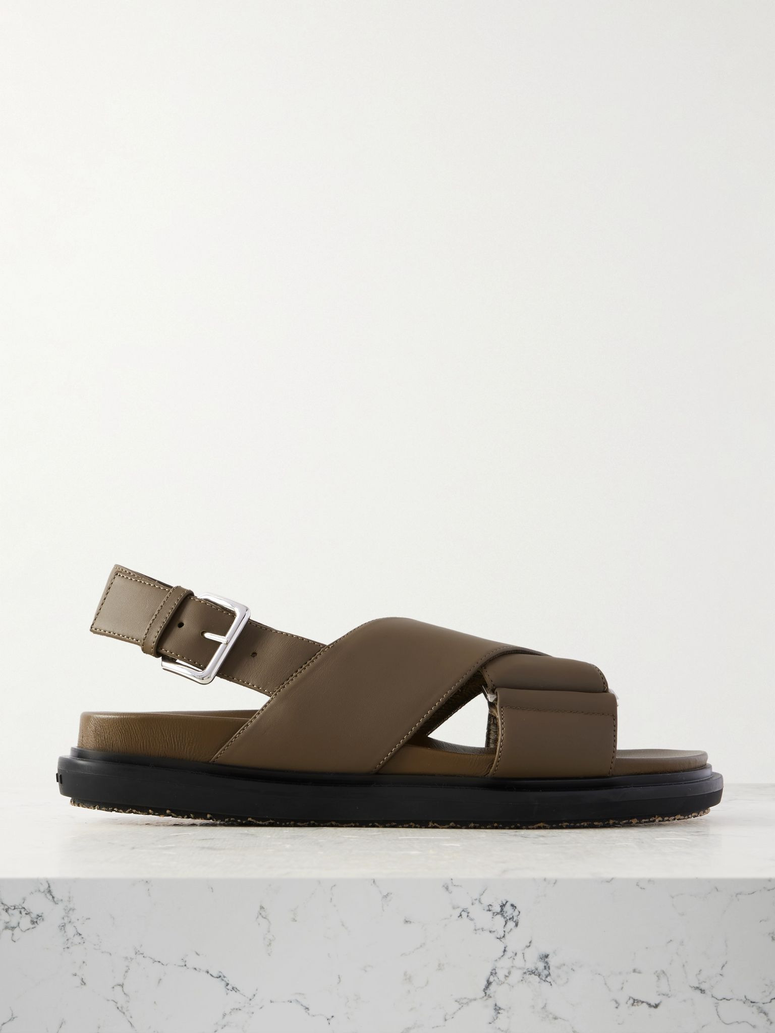 Leather slingback sandals Army green - 1