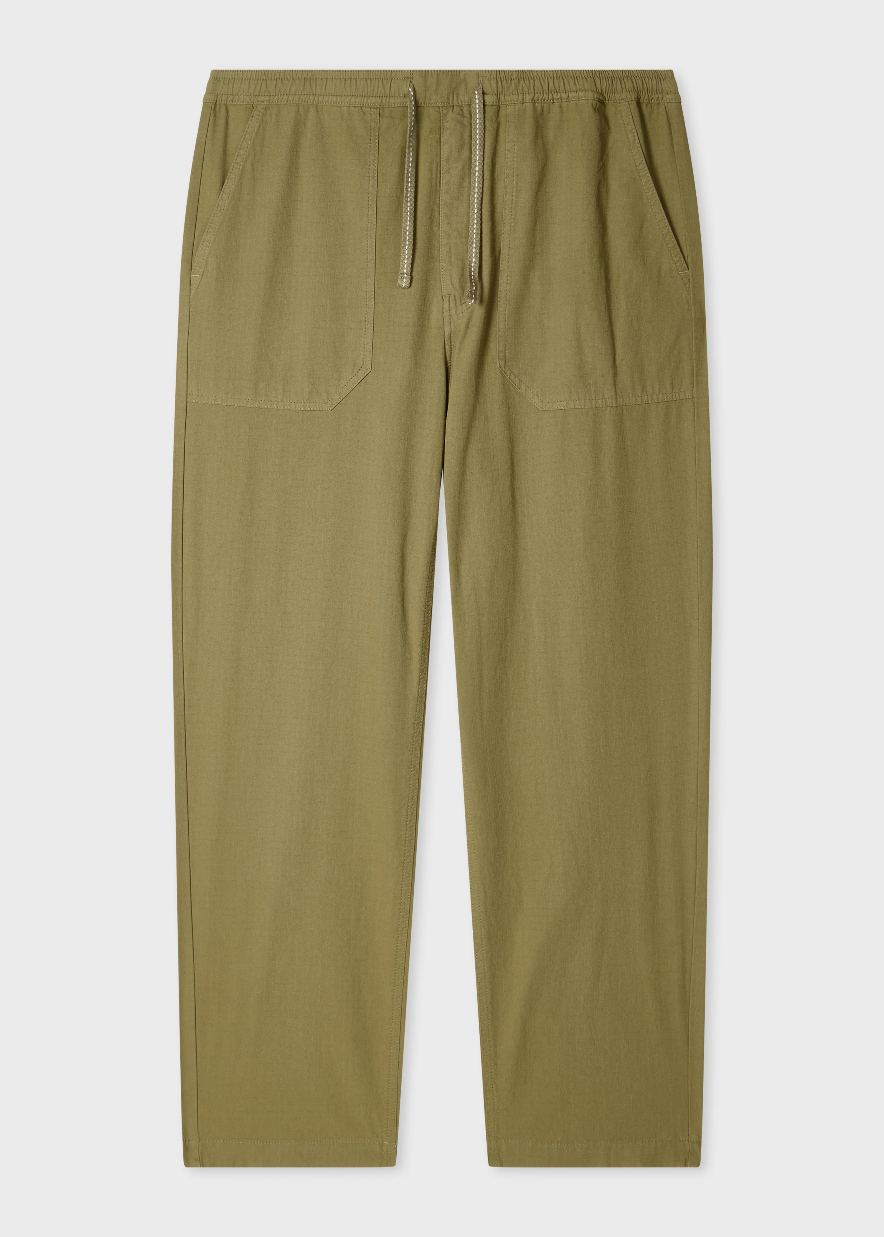 Khaki Green Ripstop Drawstring-Waist Trousers - 1