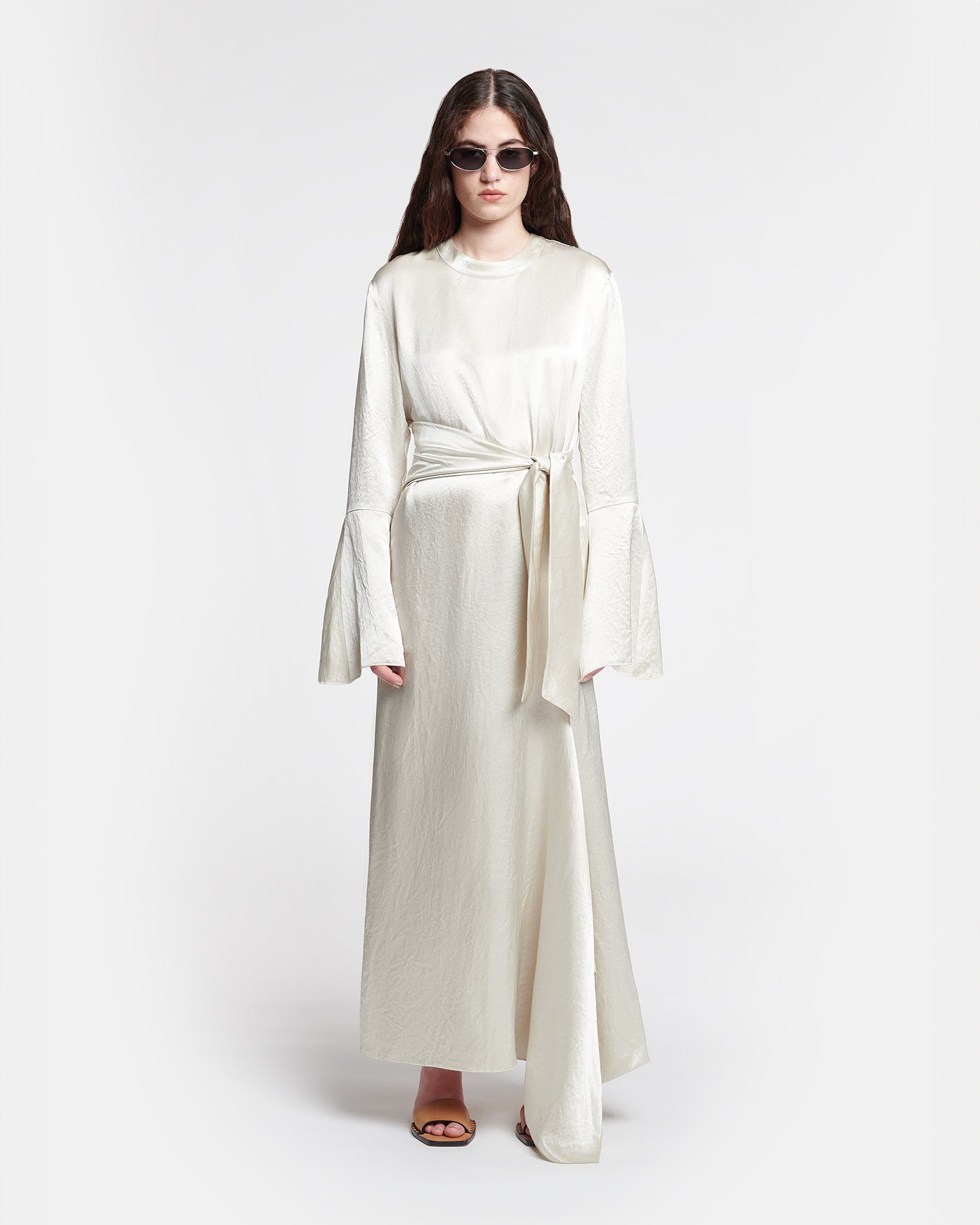 Belted Crinkled-Satin Maxi Dress - 2