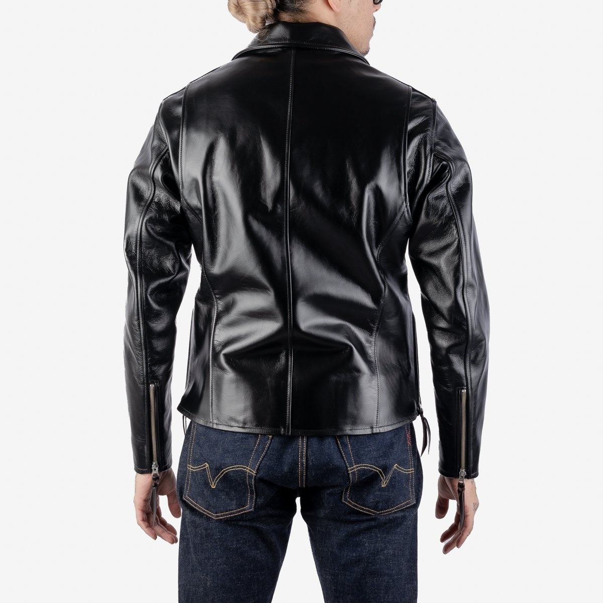 IHJ-54-BLK Japanese Horsehide Rider’s Jacket with Collar - Black (Tea-Core Dyed) - 3