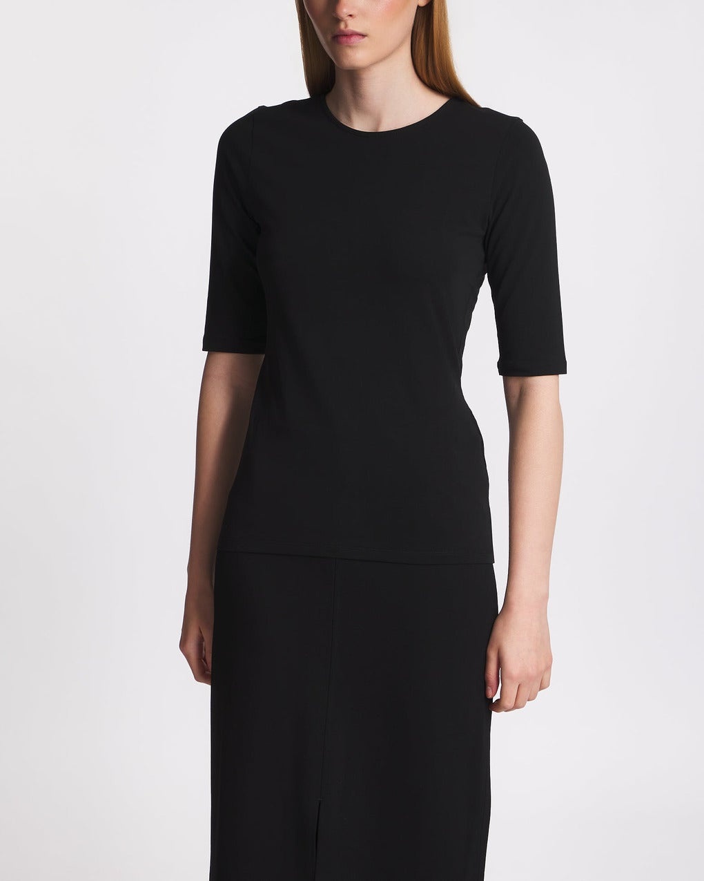 T-Shirt Cotton Stretch Elbow Sleeve Black - 2