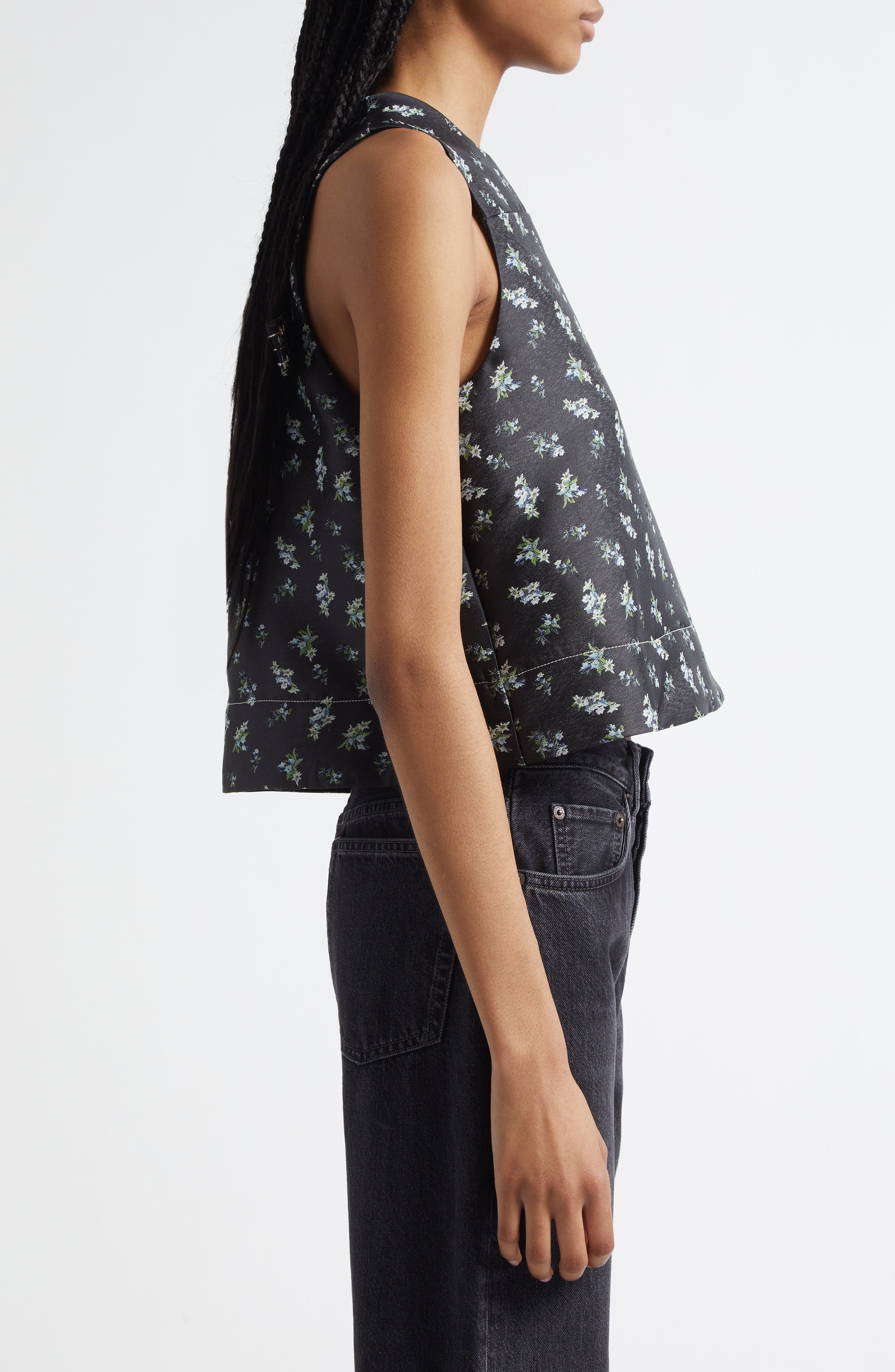 Ganni Floral Jacquard Shell in Black at Nordstrom - 3