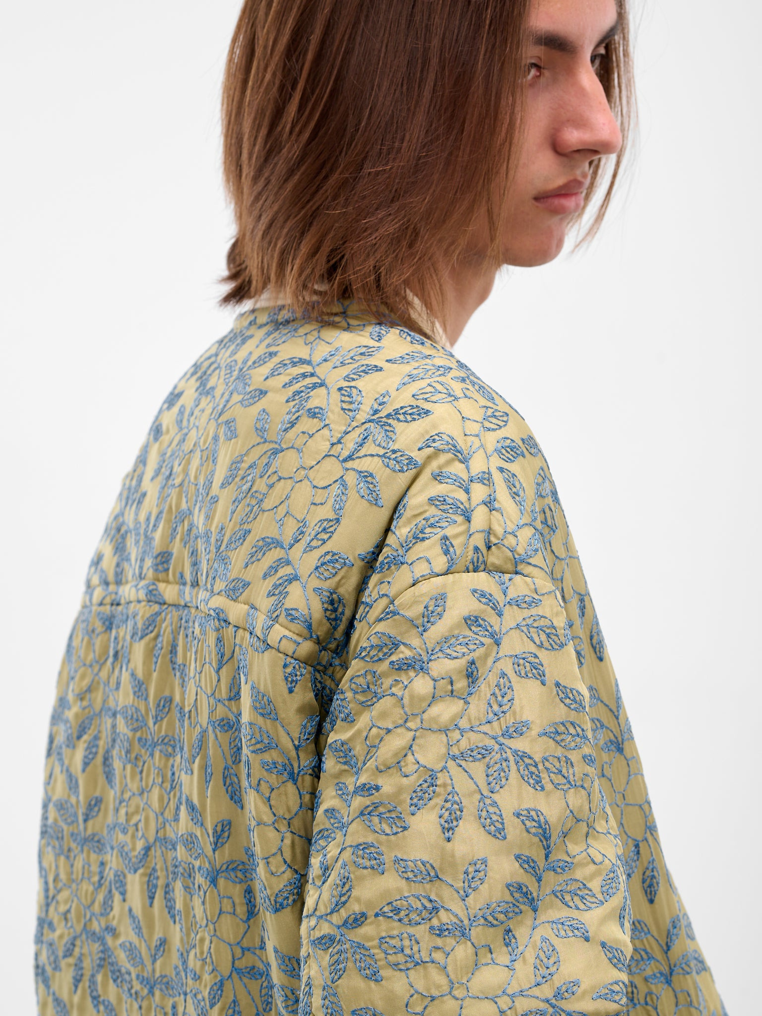Green Floral Embroidered Liner Jacket - 5