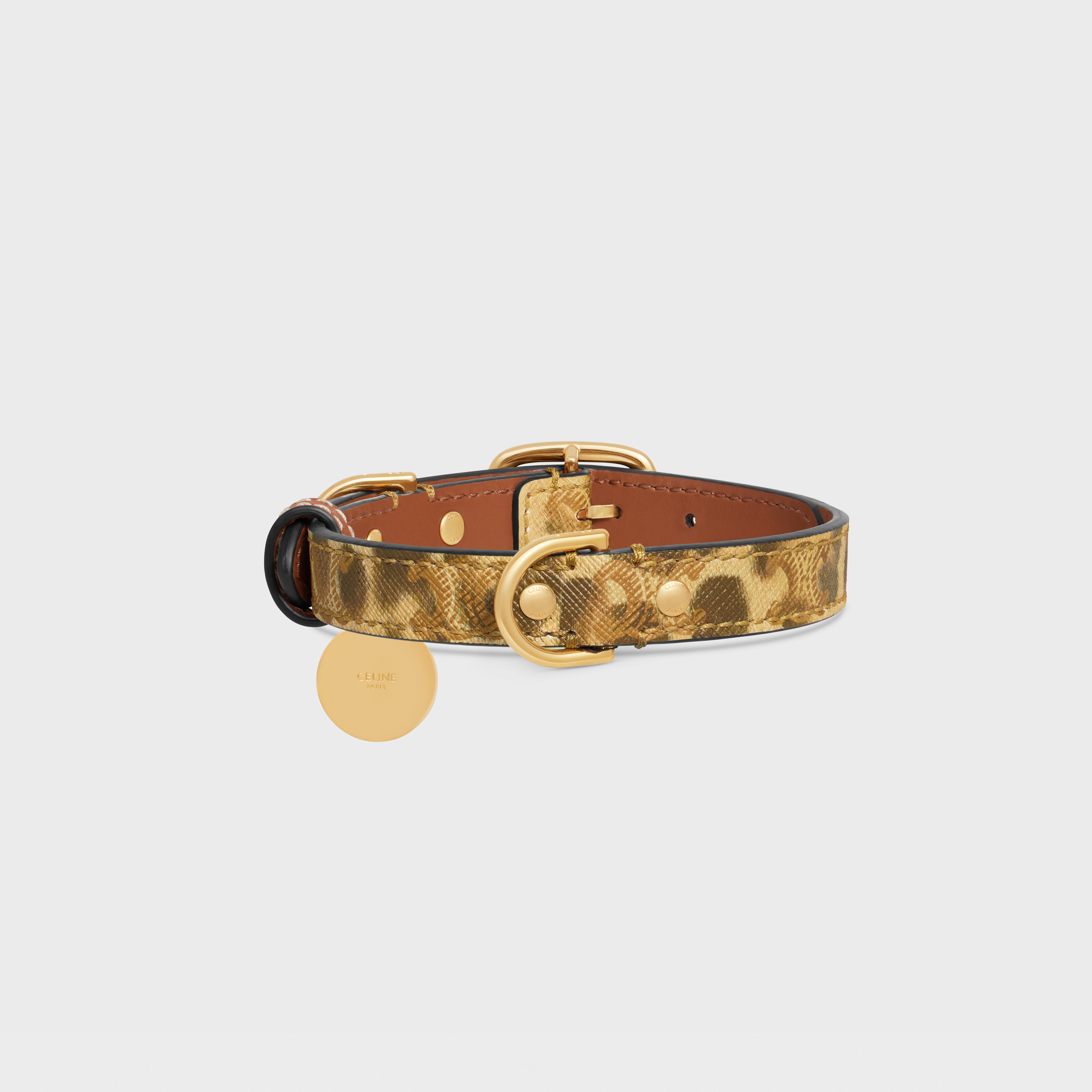 Small thin dog collar in triomphe canvas with leopard print and calfskin - 3