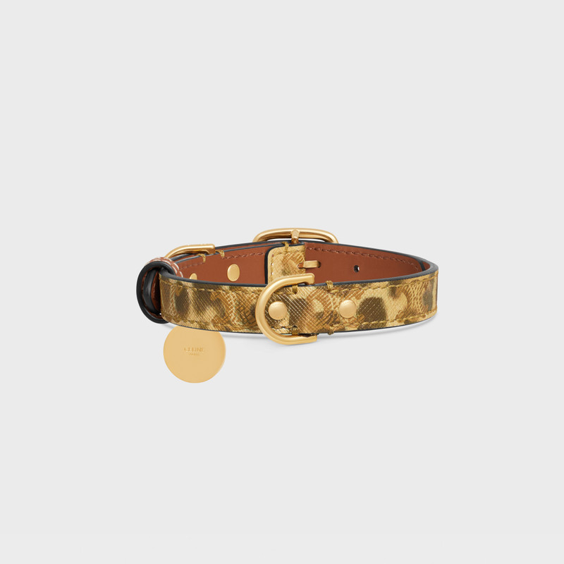 Small thin dog collar in triomphe canvas with leopard print and calfskin 3