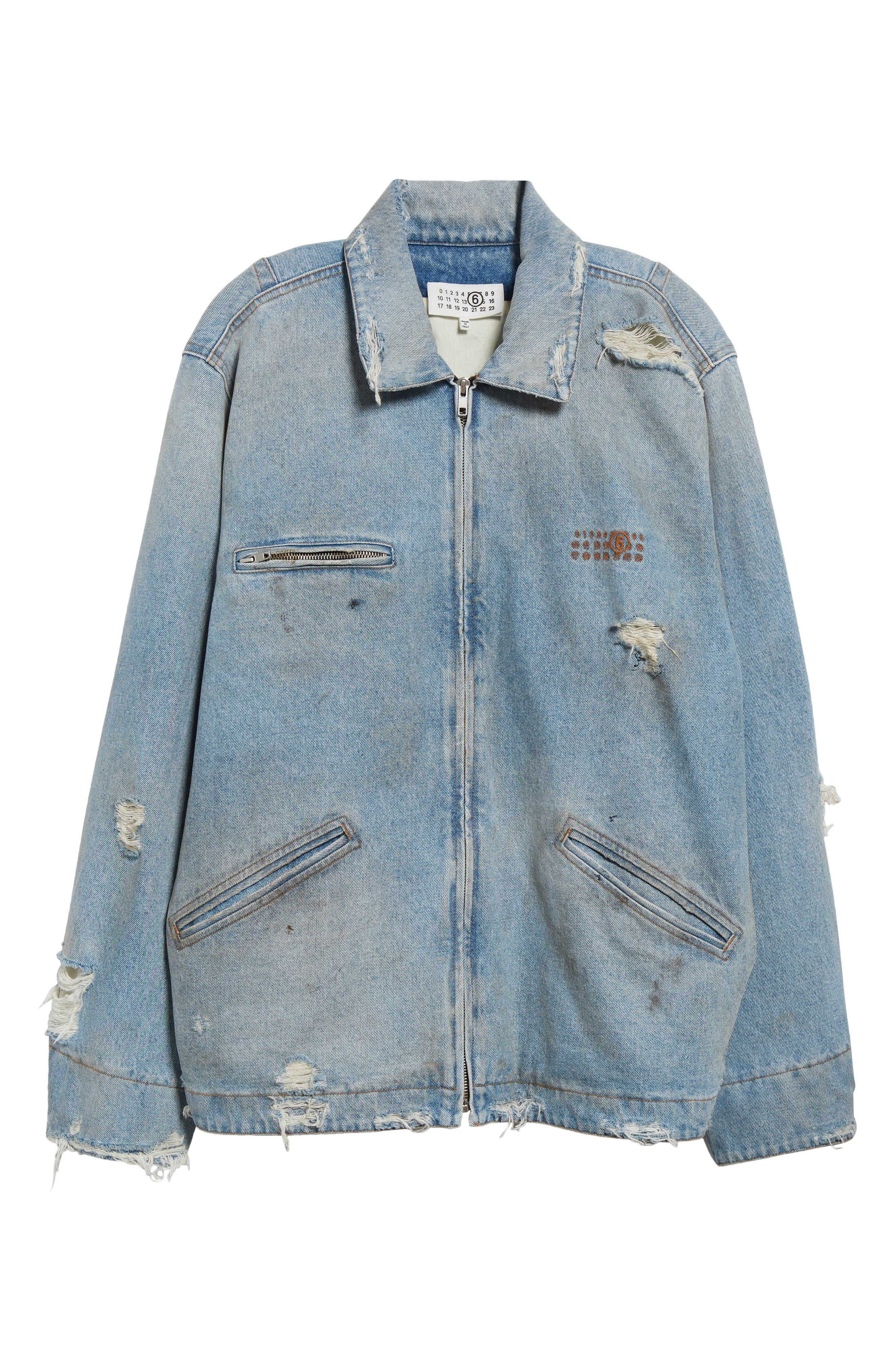 MM6 Maison Margiela Distressed Denim Chore Jacket in Medium Blue at Nordstrom - 7