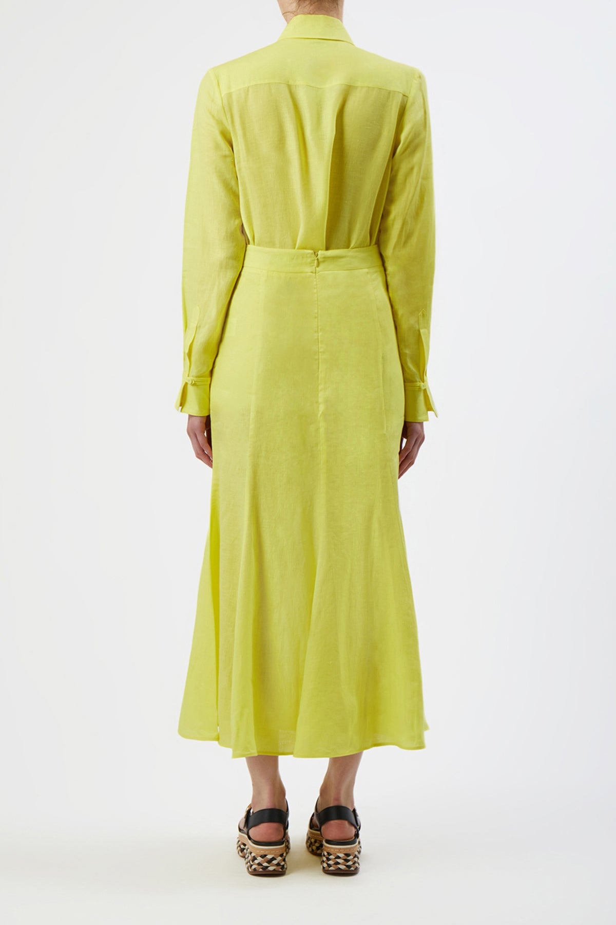 Tate Skirt in Fluorescent Yellow Aloe Linen - 4