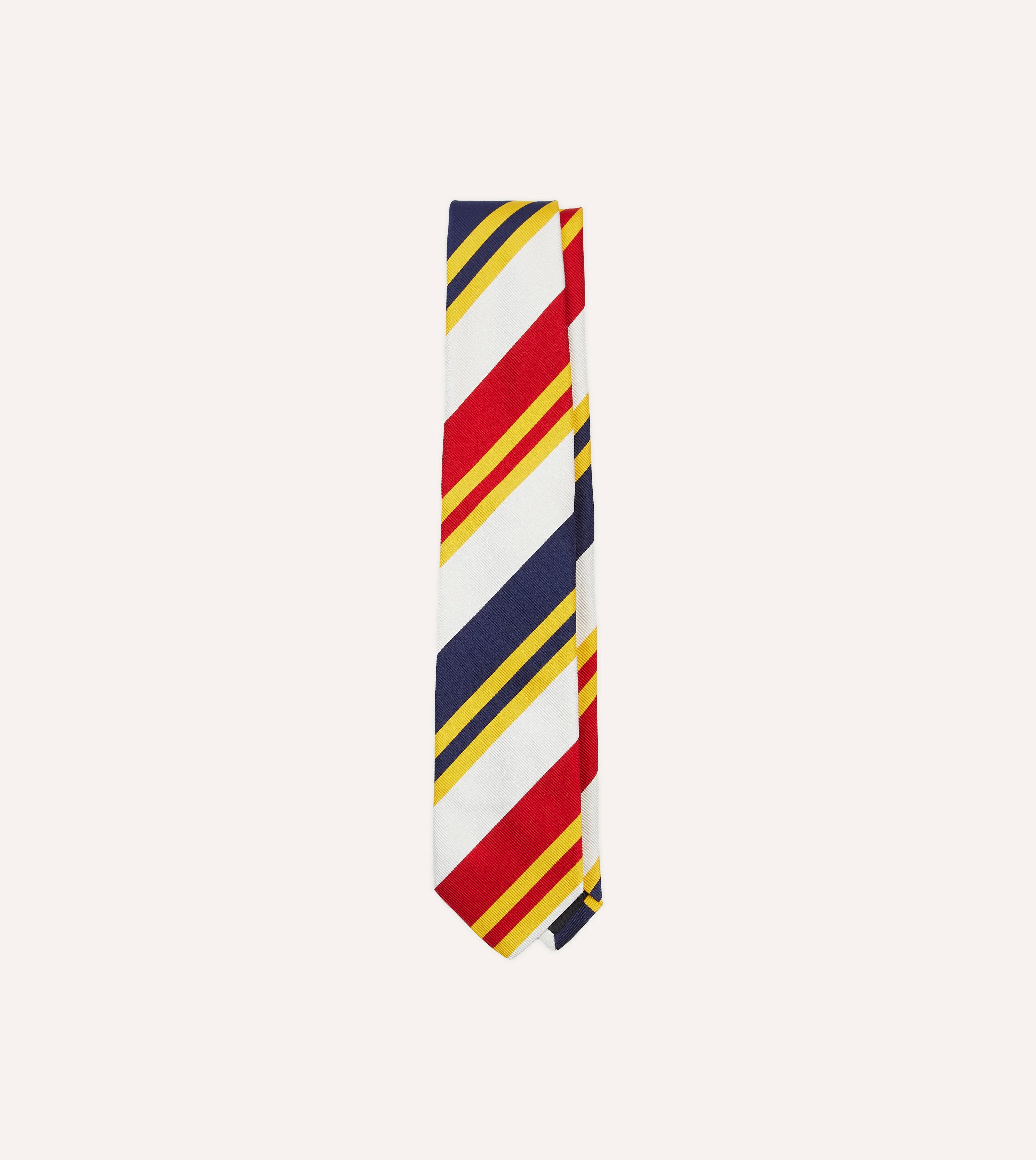 White, Navy, Yellow and Red Wide Stripe Repp Silk Tipped Tie - 1