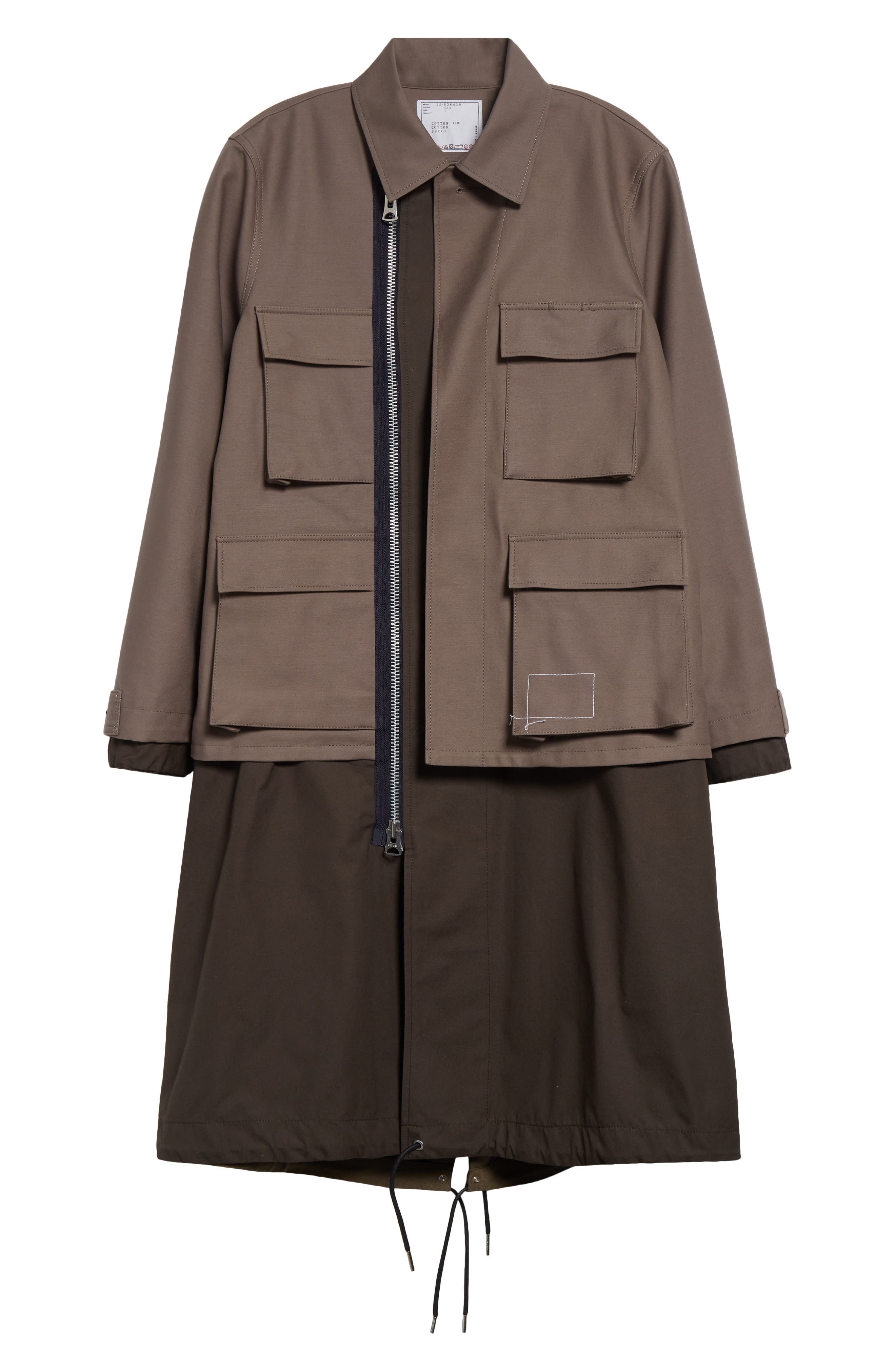 Sacai x WTAPS® Layered Mixed Media Coat in Taupe/Dark Khaki at Nordstrom - 7