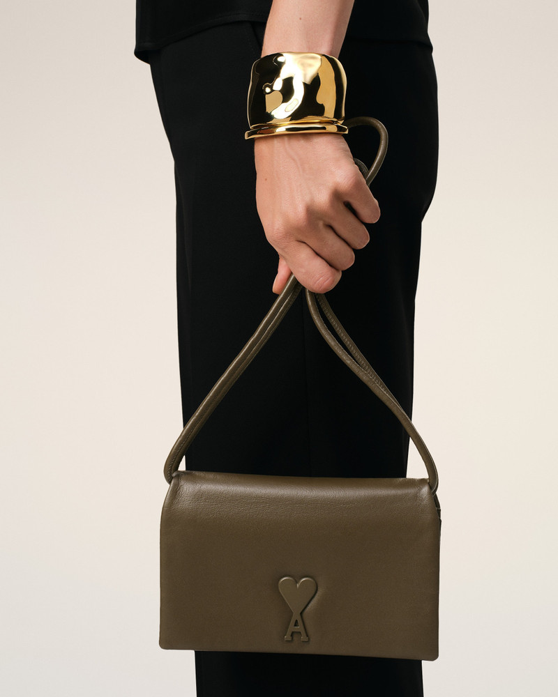 AMI Paris KHAKI LEATHER VOULEZ-VOUS WALLET STRAP outlook