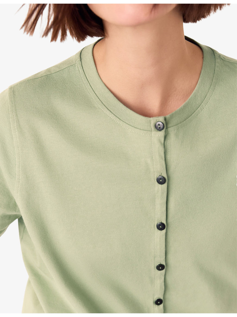 Round-Neck Button-Up Cotton T-Shirt 5
