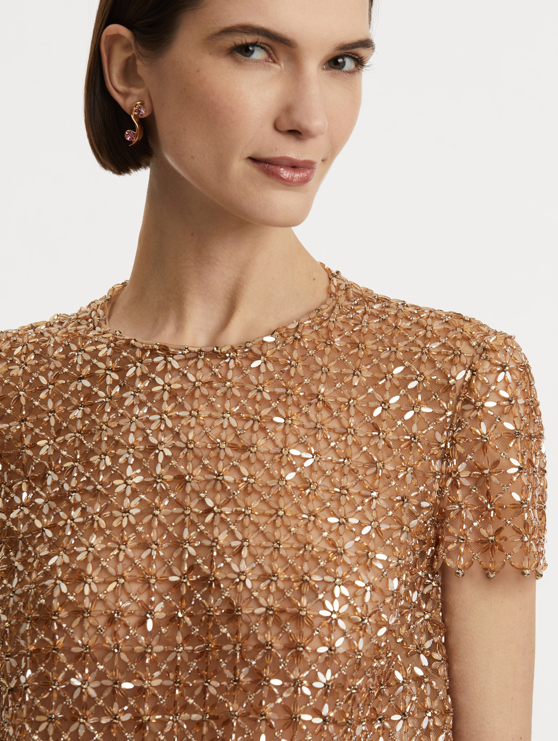 FLORAL GRID EMBROIDERED SHIFT DRESS - 5