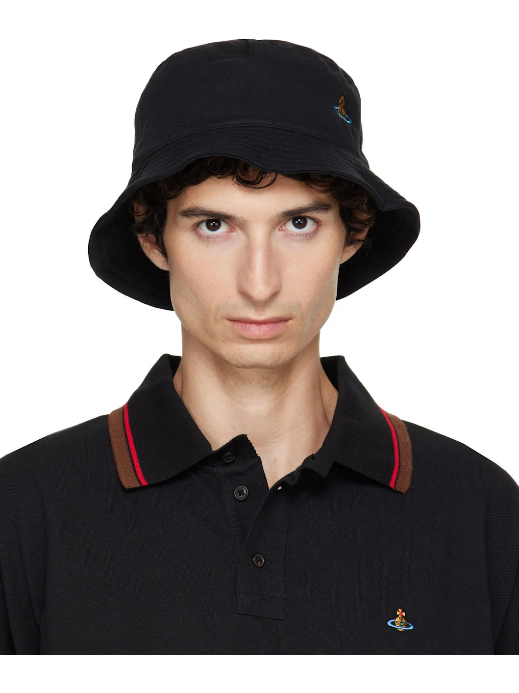 Black Embroidered Bucket Hat - 1