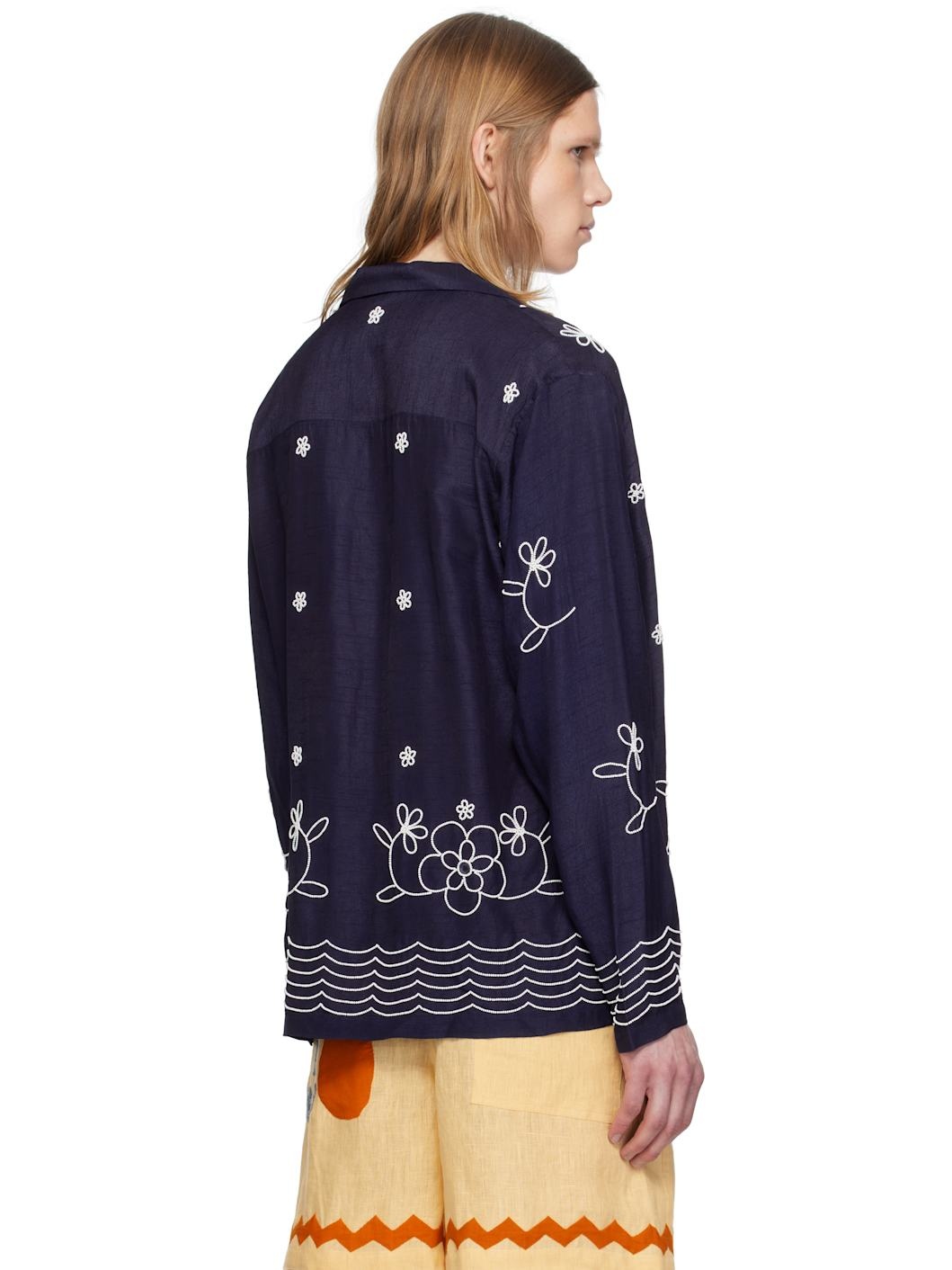 Navy Bead Embroidered Shirt - 6