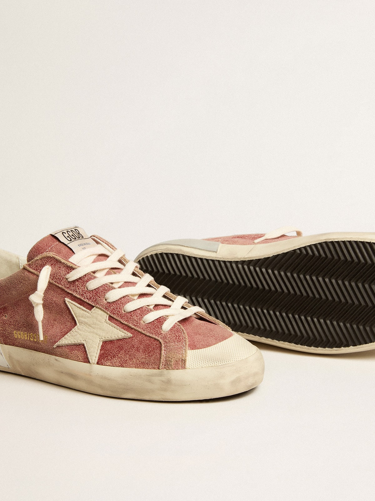Super-Star in red leather with cream nubuck star and heel tab - 4