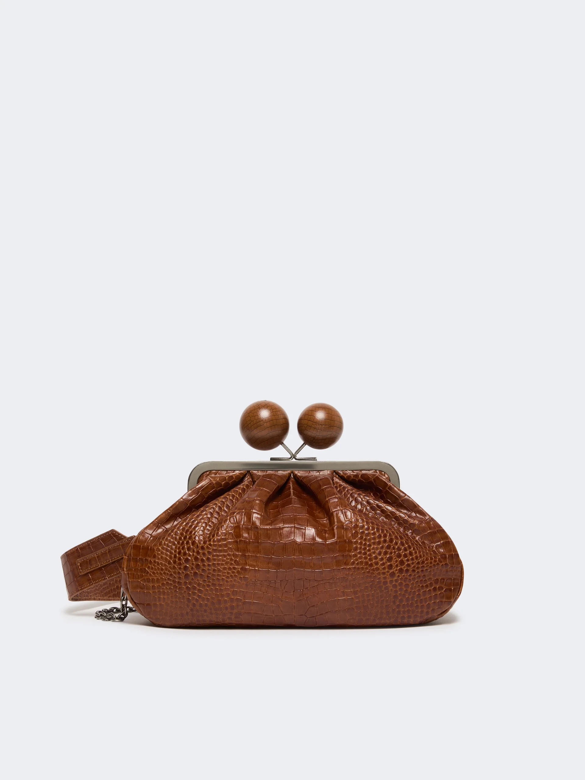 Medium crocodile-print leather Pasticcino Bag - RED BROWN - 1