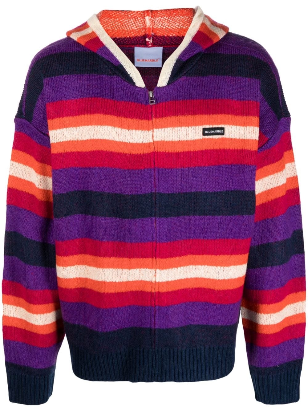 logo-patch striped zip-up hoodie - 1