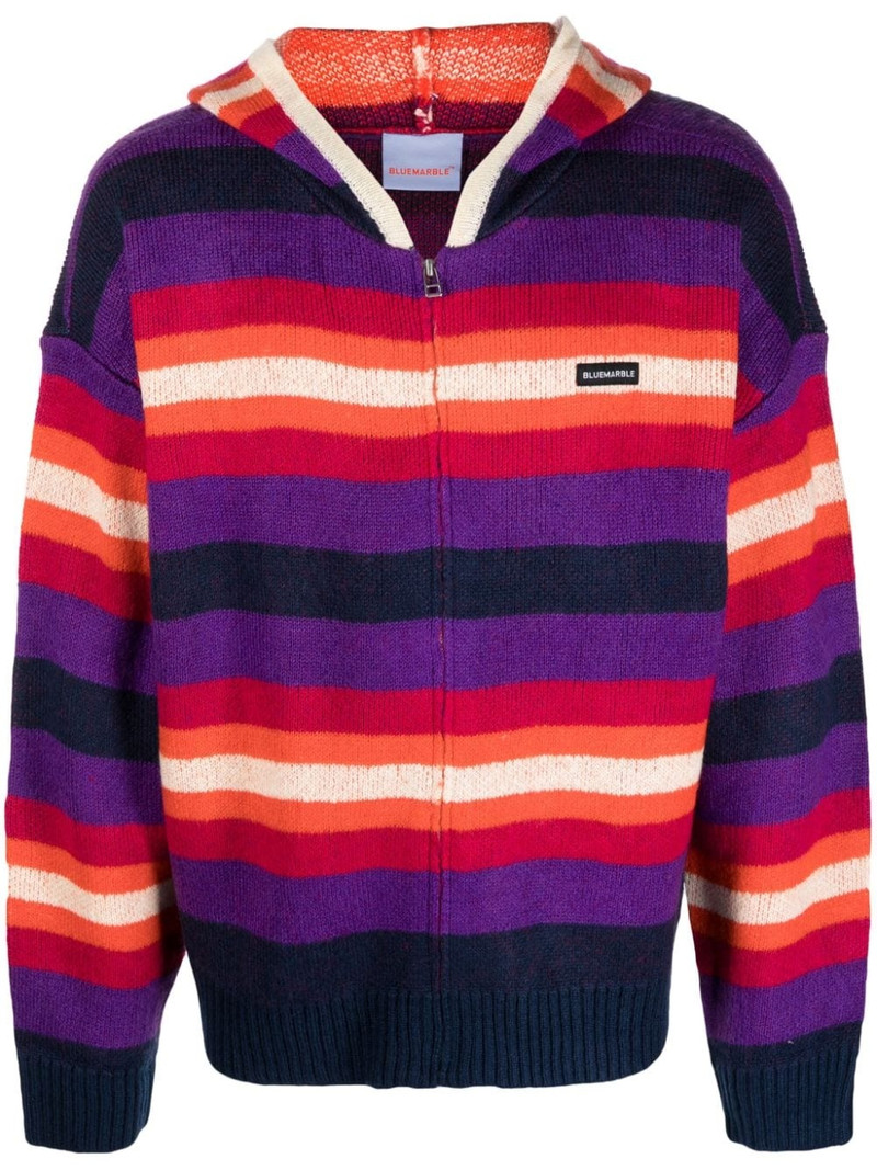 logo-patch striped zip-up hoodie 1