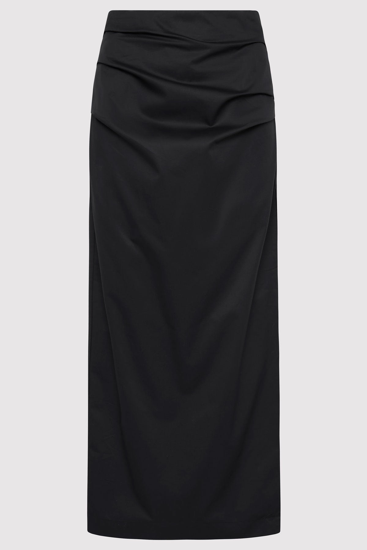 Cotton Tuck Midi Skirt - Black - 1