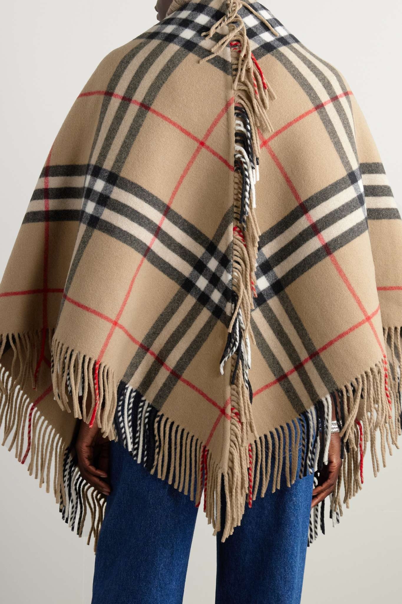 Fringed checked wool wrap - 3