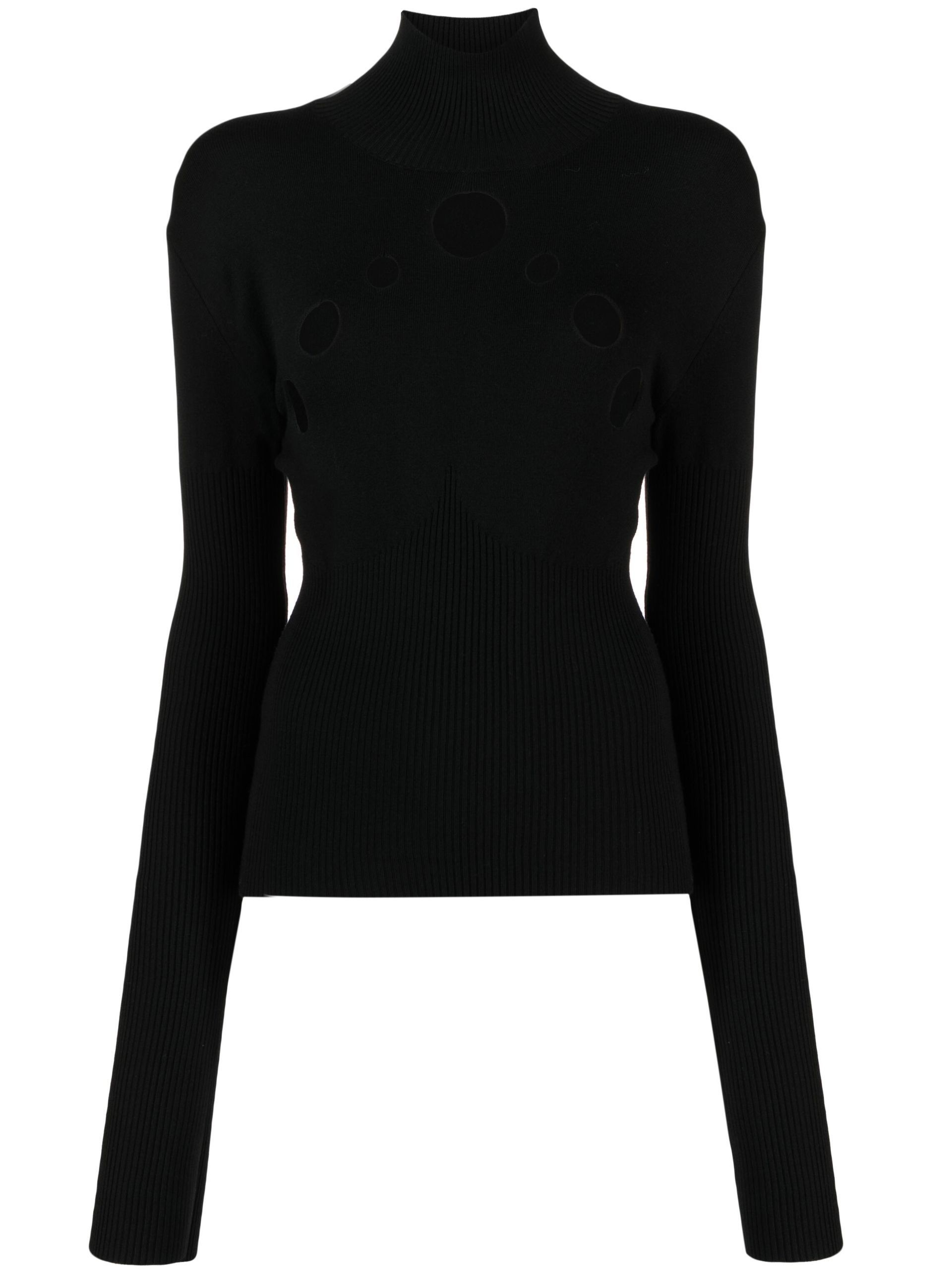 Black Cut-Out Turtleneck Sweater - 1