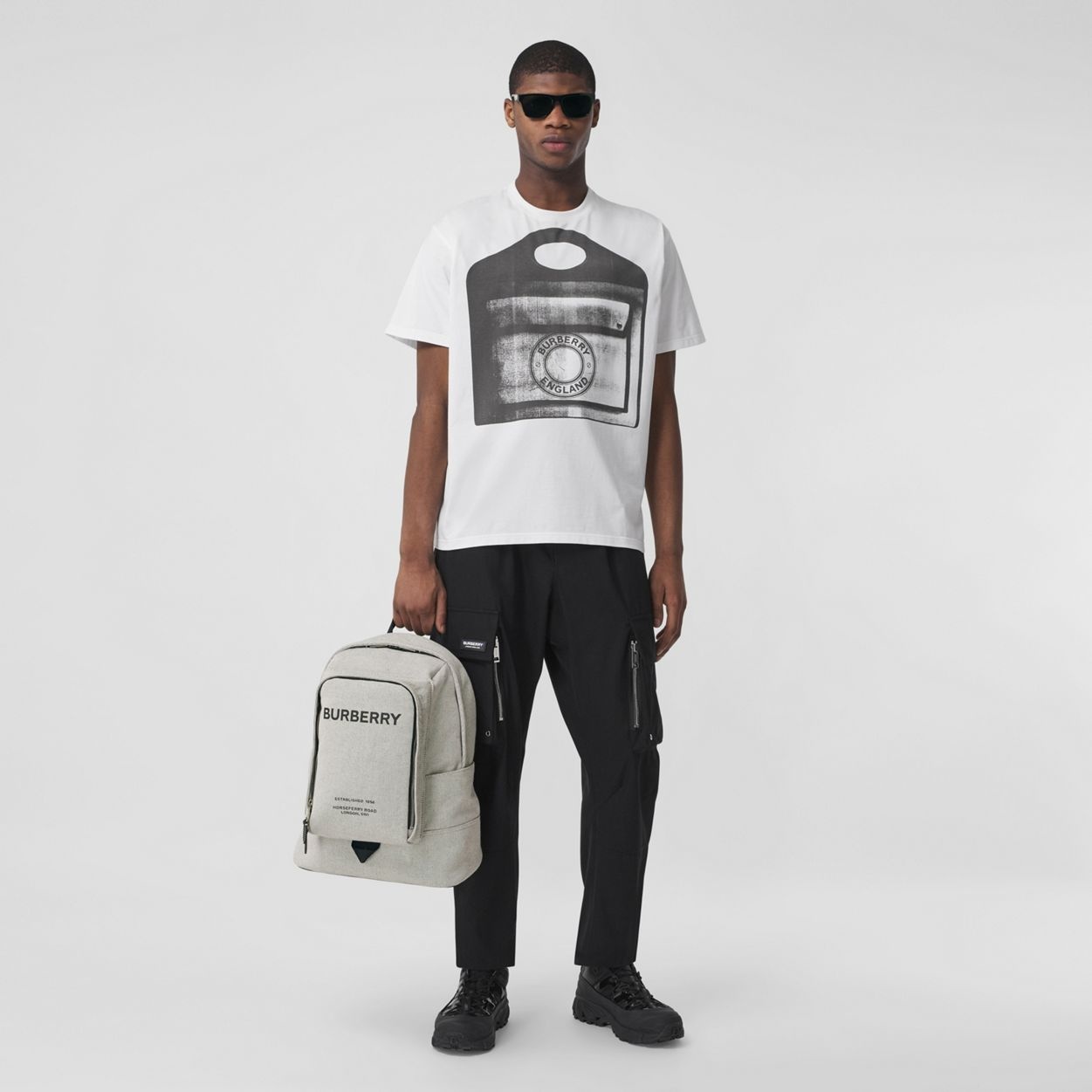 Large Logo Print Cotton Canvas Backpack 6