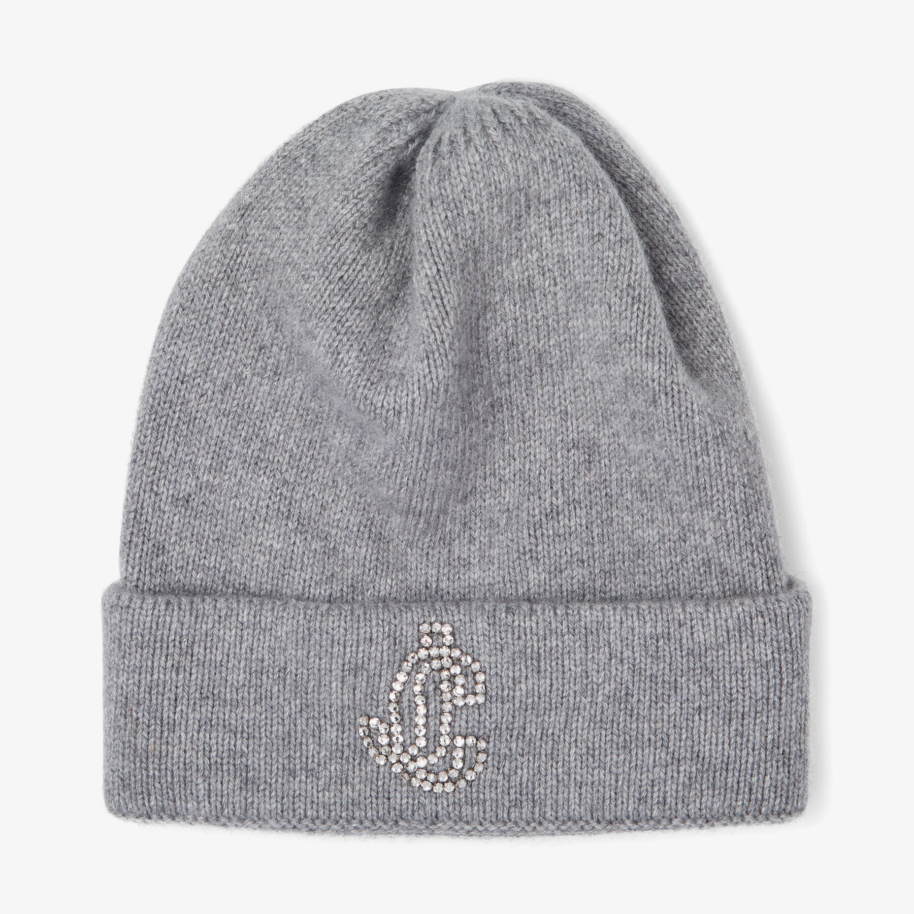 Ilse
Marl Grey Knitted Cashmere Hat with Embroidered Crystal JC Monogram - 1