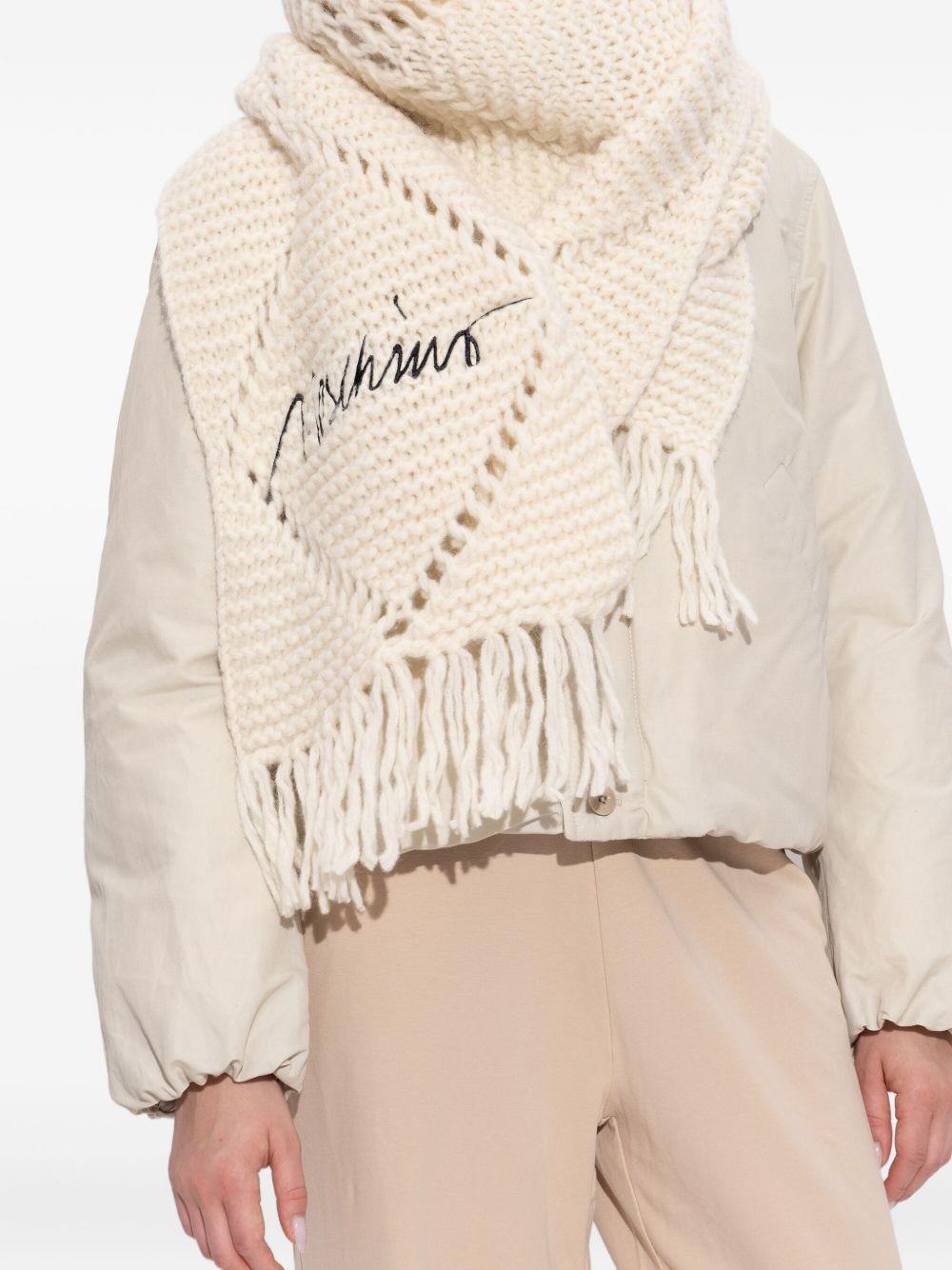 cable-knit fringed scarf - 4