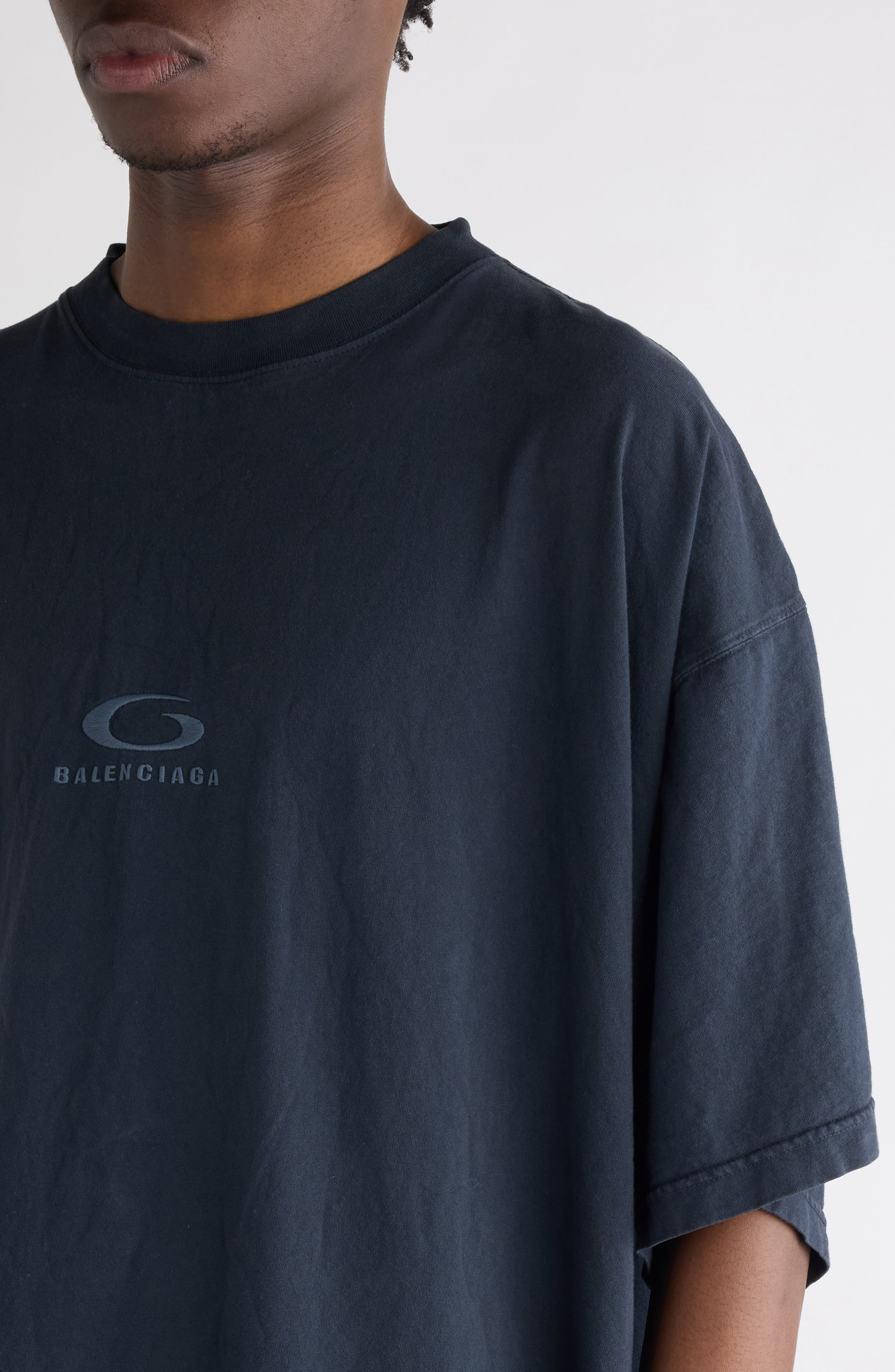 Balenciaga Loop Sports Icon Oversize Cotton T-Shirt in 1041 Faded Washed Black at Nordstrom - 5