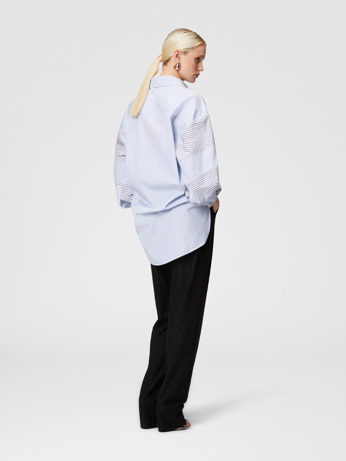 Striped cotton poplin shirt with wide sleeves - 3