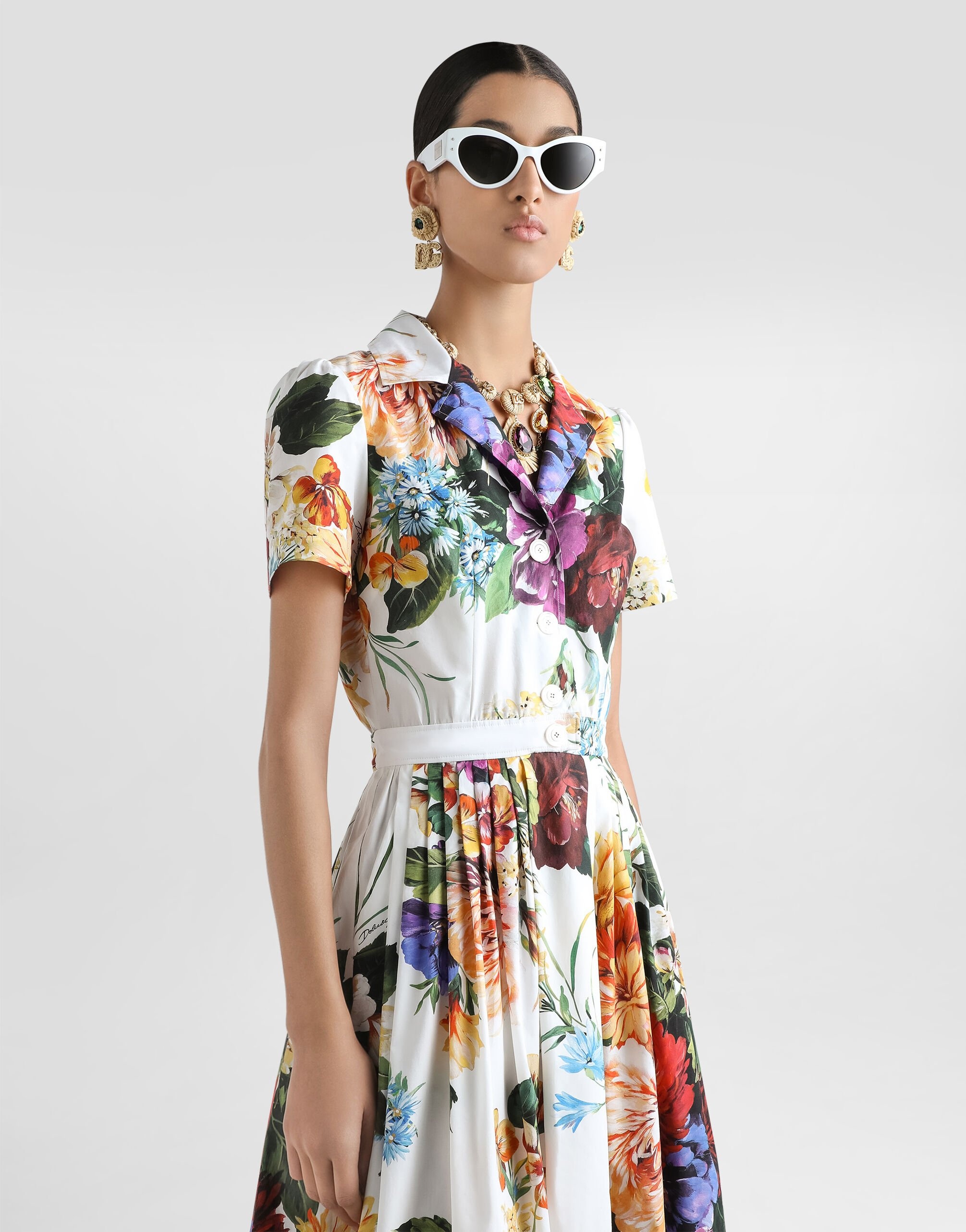 Flower bouquet-print poplin dress - 4