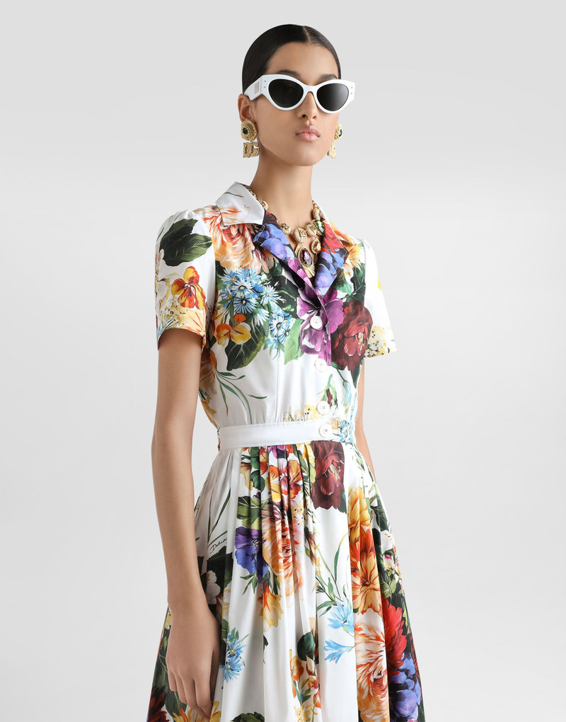 Flower bouquet-print poplin dress 4
