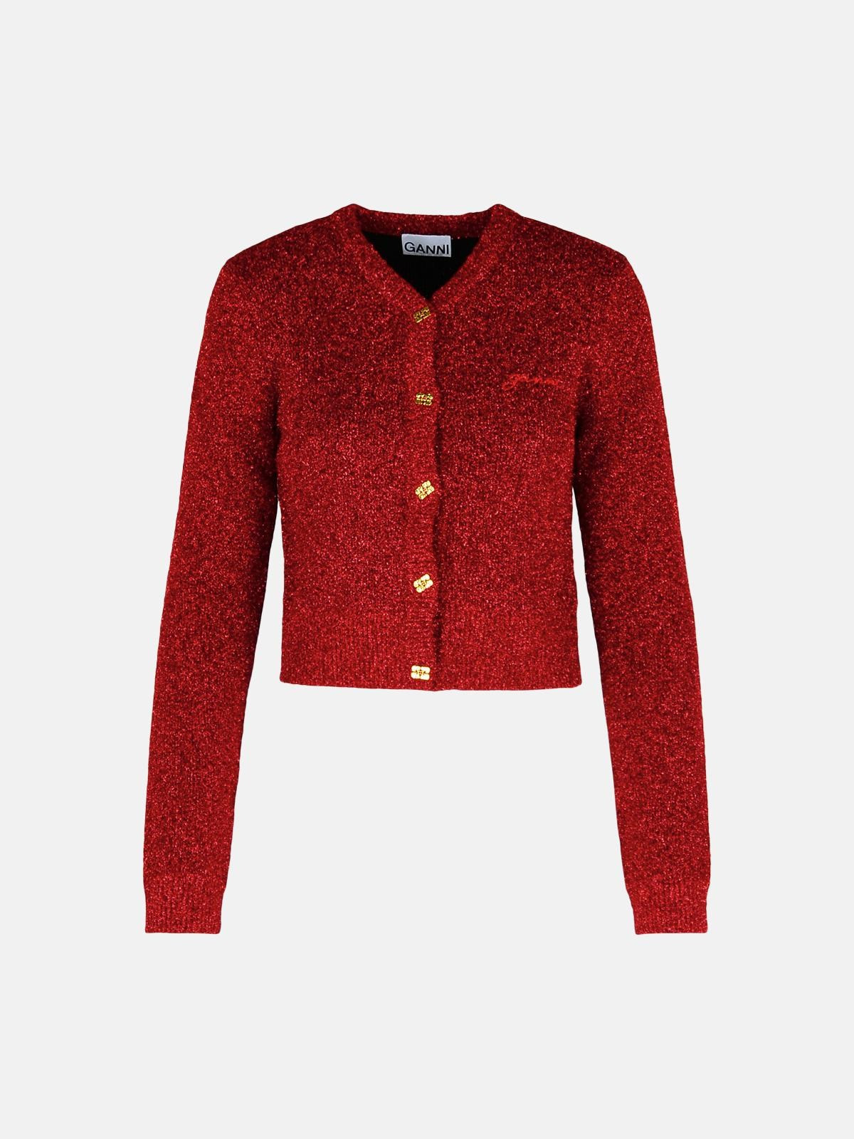 'SPARKLE' RED WOOL BLEND CARDIGAN - 1
