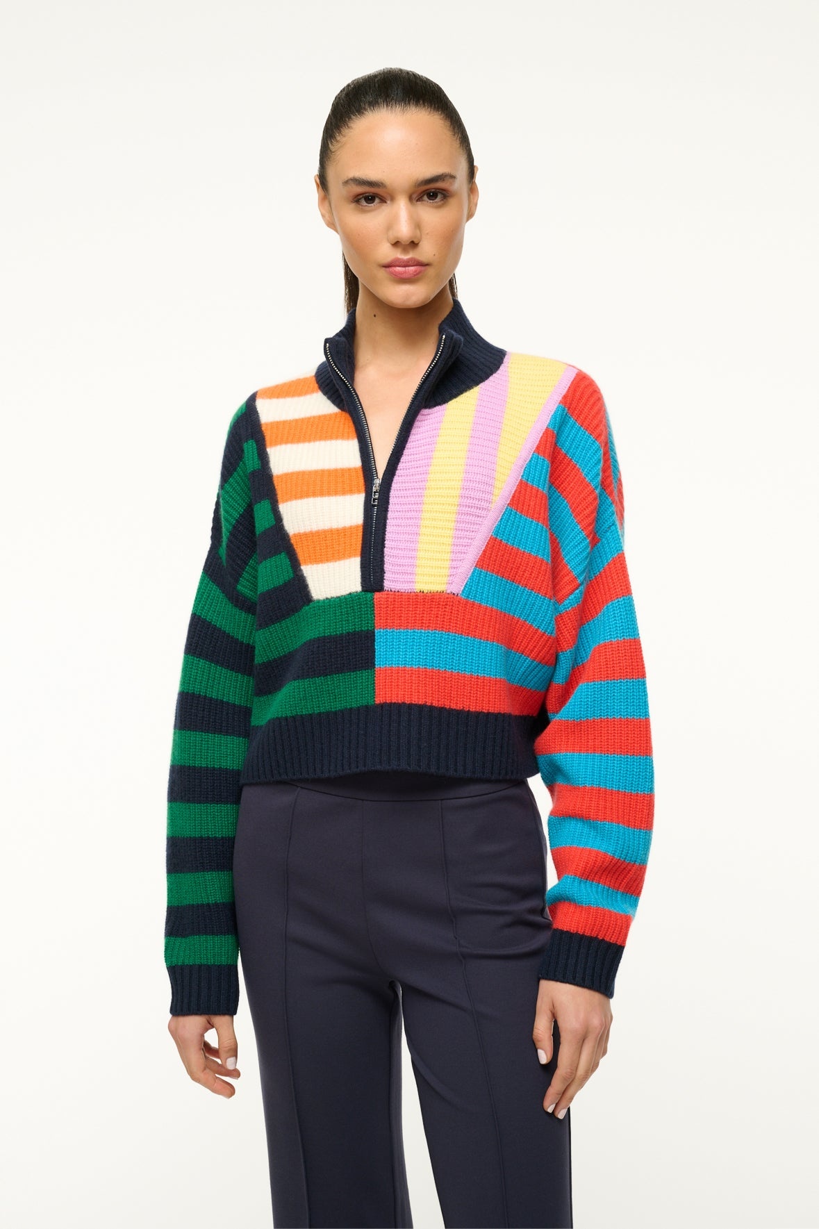 STAUD CASHMERE CROPPED HAMPTON SWEATER CABANA STRIPE MULTI - 2