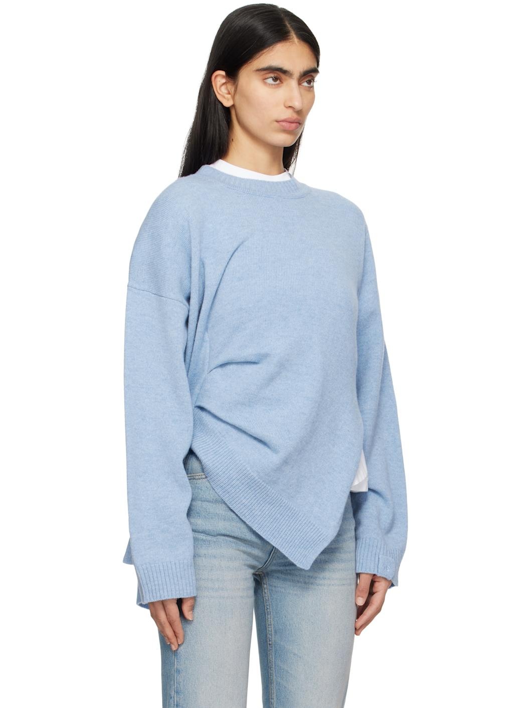Blue Gathered Side Sweater - 2
